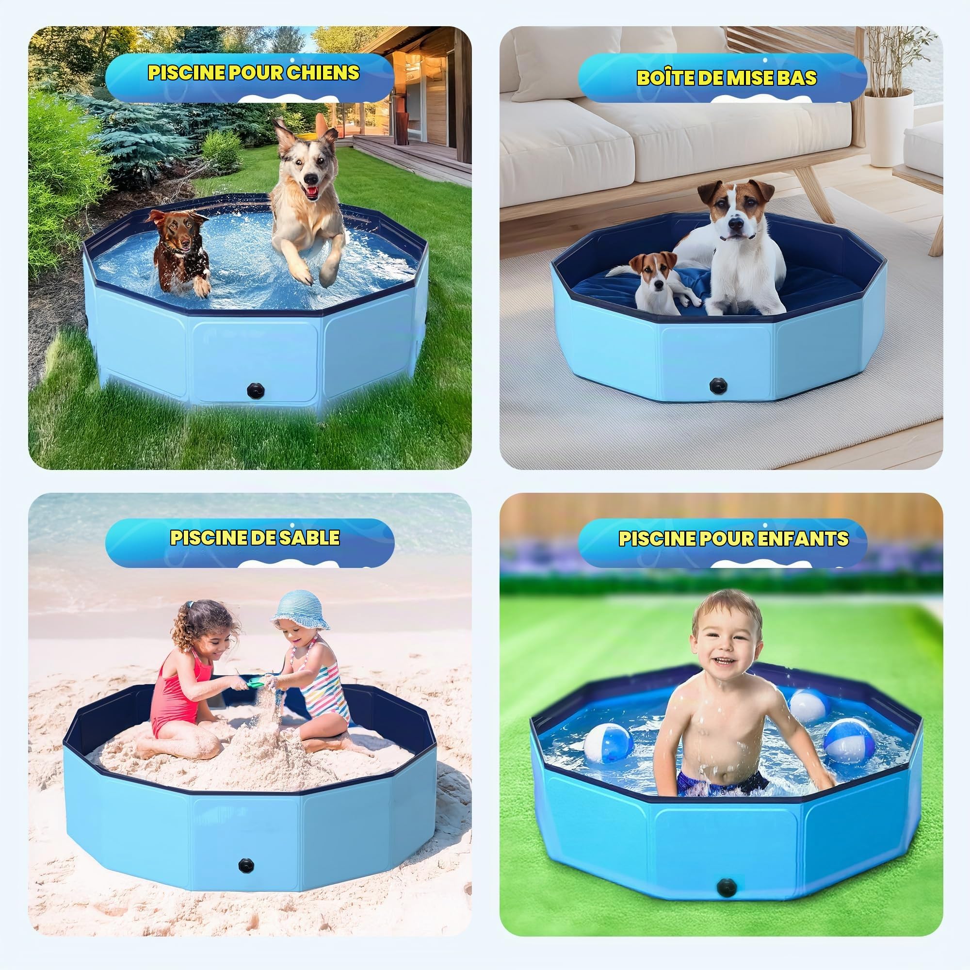 Piscina per Cani Grandi - Piscina Pieghevole per Cani e Piscine per Bambini Con Superficie Antiscivolo (160 * 30cm),Baignoire Chien en PVC épais (160x30 cm)