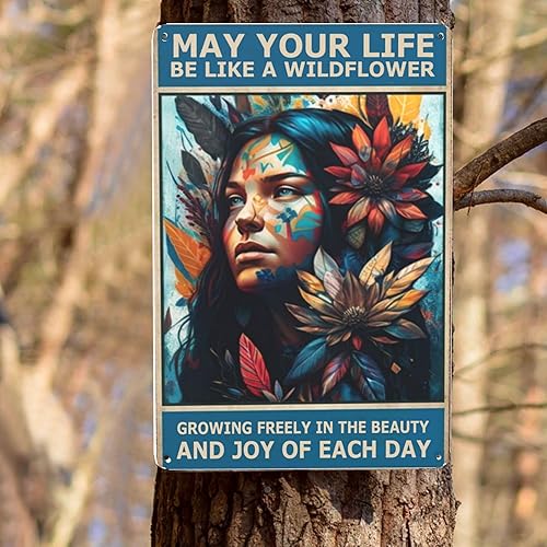 Miniatura 8 de Arte de pared de metal bohemio para jardín, decoración hippie con humor retro y diseño nativo americano, ideas divertidas para baño y regalo, 8 x 12