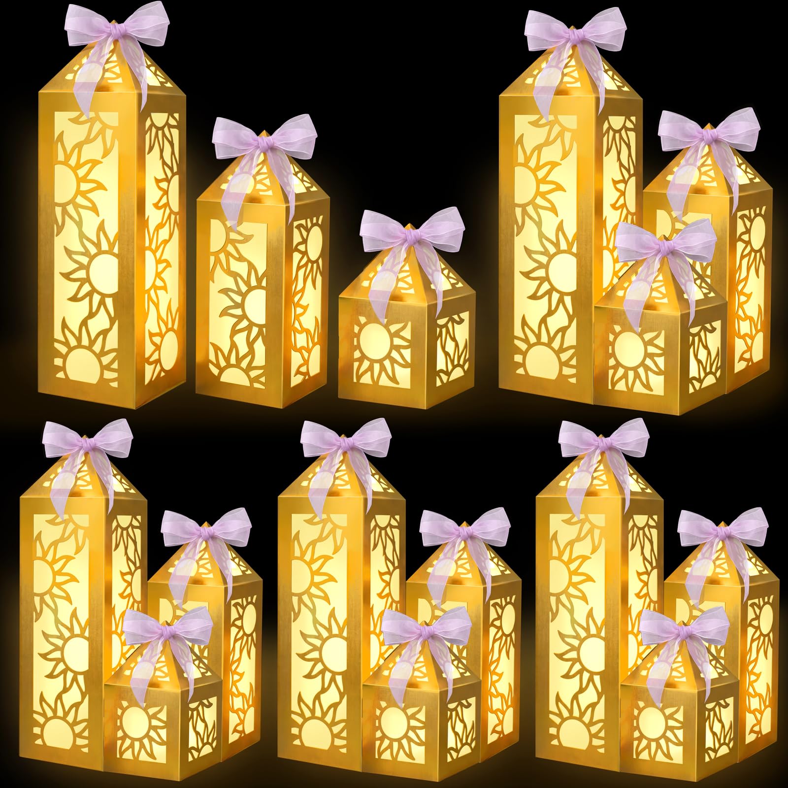 15 piezas de decoración de fiesta de princesa, faroles dorados con luces LED, cinta para decoración de mesa de cumpleaños de niñas (pilas no incluidas)