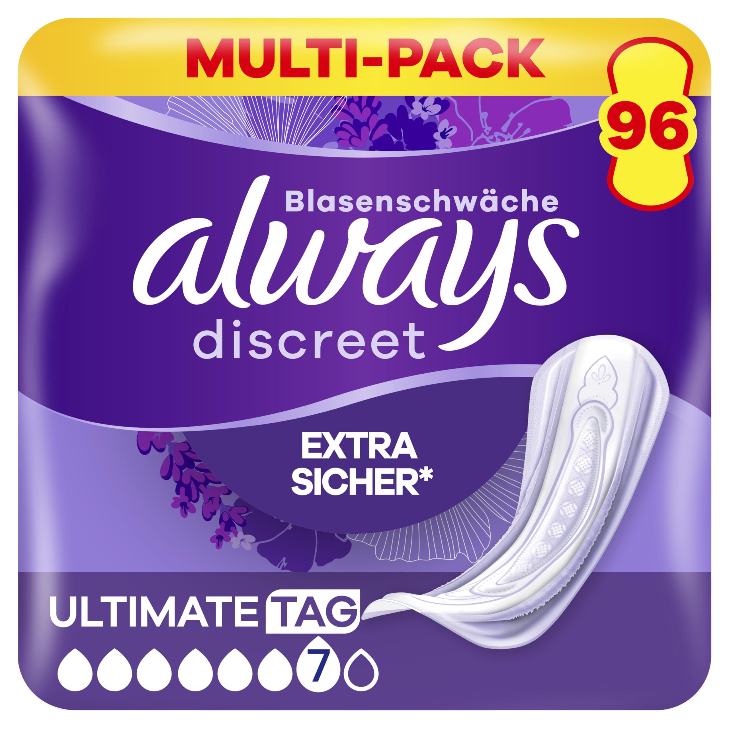 Always Discreet Inkontinenz-Einlagen Ultimate Tag Monatspaket bei Blasenschwäche, 96 Einlagen (Sparpackung 8 Packungen x 12 Stück)
