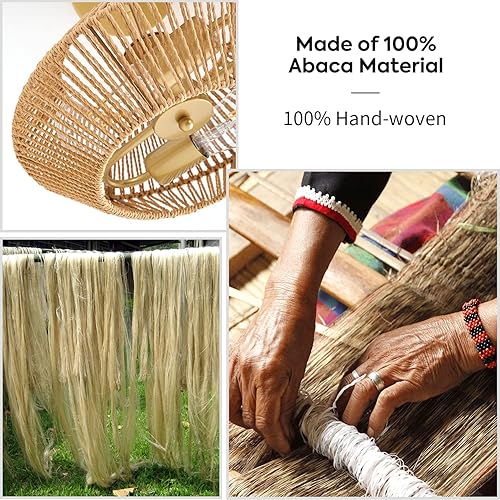 Miniatura 7 de Lámpara de techo de ratán tejida con 2 luces, color beige, estilo casa de campo, semiempotrada, para dormitorio, pasillo, guardería, entrada