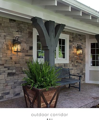 Miniatura 3 de FEMILA Aplique de pared exterior, luces colgantes al aire libre para porche, acabado negro mate antioxidante con pantalla de vidrio sembrado