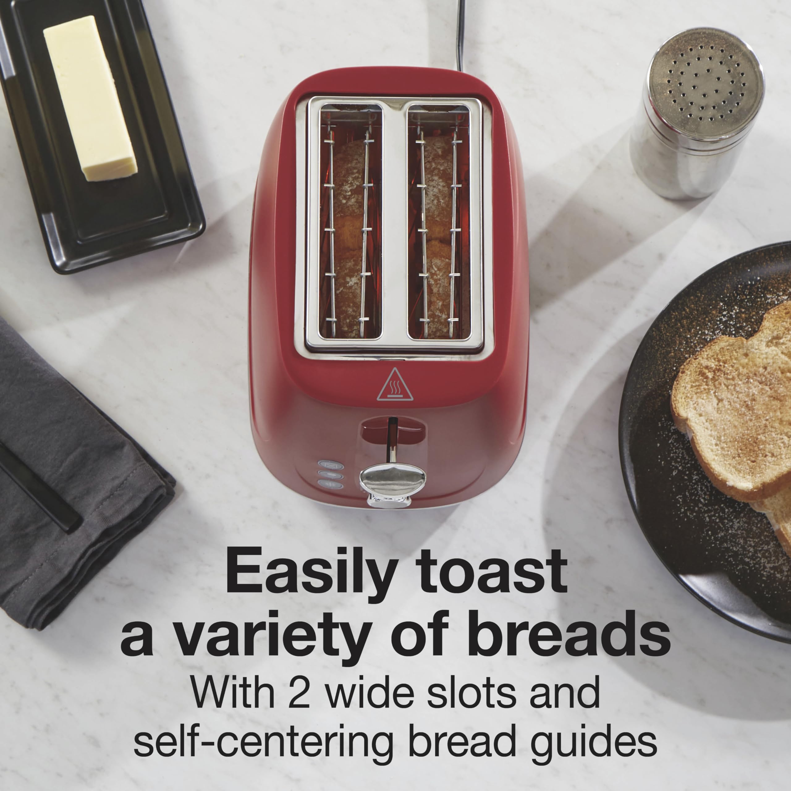 Proctor Silex 2-Slice Toaster, Red, Wide-Slot Toaster with Bagel