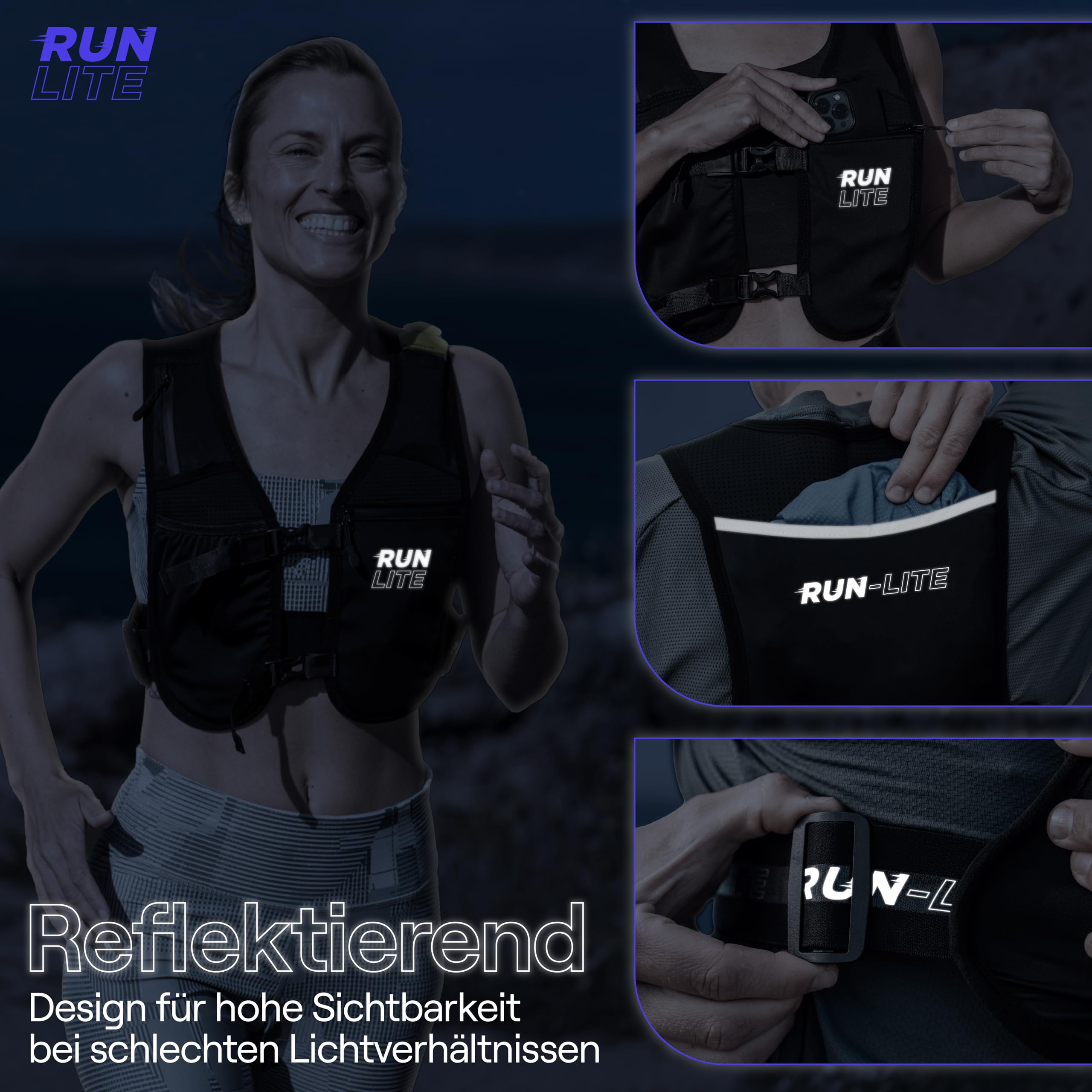 Laufweste mit Handyhalterung – Ultraleichte Trinkweste Damen & Herren, Reflektierend, 5 Taschen, Verstellbar, Wasserabweisend – Running Vest für Joggen, Marathon & Trail Running