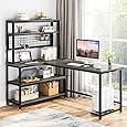 Tribesigns 55" Large Computer Desk with Wireless Charging 5 Storage Shelves, Office Desk Study Table Writing Desk Workstation with Hutch Bookshelf for Home Office (All White)