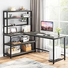 Tribesigns 55" Large Computer Desk with Wireless Charging 5 Storage Shelves, Office Desk Study Table Writing Desk Workstation with Hutch Bookshelf for Home Office (All White)