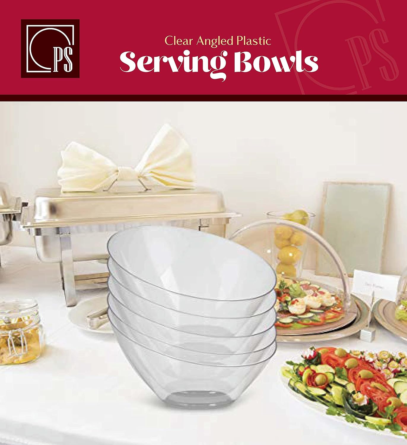 Flash Sale Buy 1 get 1 Posh Setting Crystal Clear, Disposable Premium Hard Plastic Medium Angled Bowl, Party, Salad, Snack and Fruit Bowl 5 Pack
