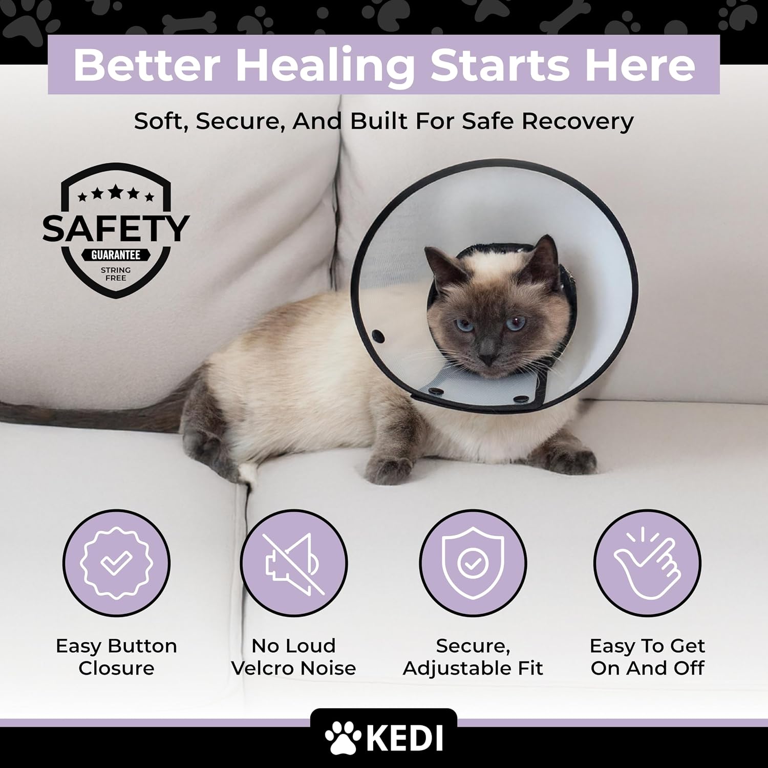 Cat Recovery Cone Kit Post Surgical Soft Pet Vest, Collar, and Non-Irritating Protection Cone for Cats - Comfortable Injury Care Solution (Black with White Paws, Small)