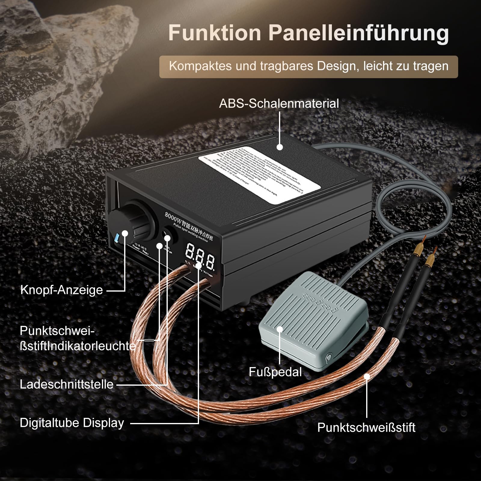 8000W Punktschweißgerät für Akkus, Akku Schweißgerät mit Fußpedal Nickelband und Punktschweißstift, Hochleistungs-Handschweißgerät für 18650 Akku-Pack-Schweißgeräte