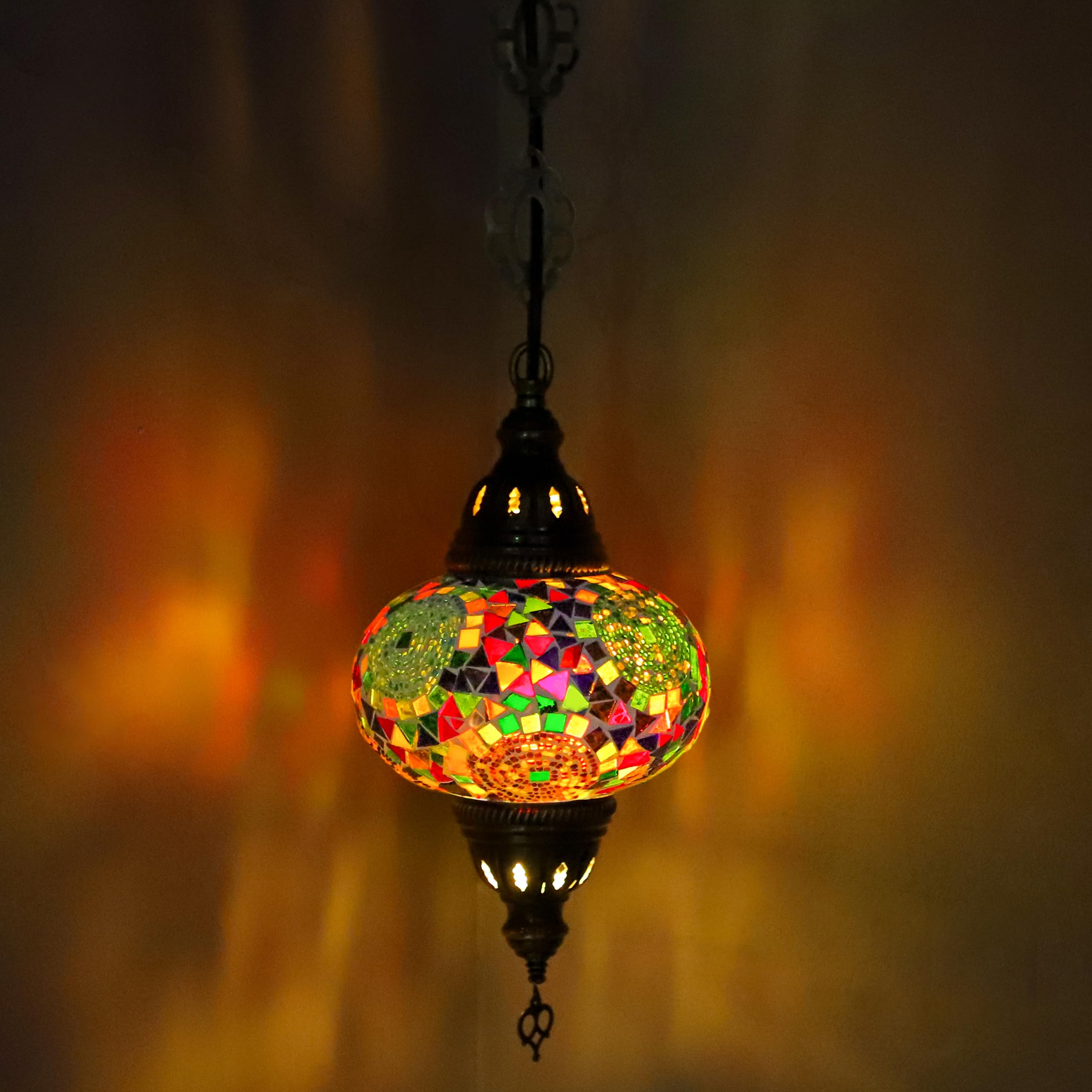 ENVA Turkish Moroccan Handmade Glass Mosaic Ceiling Hanging Chandelier Light Lamp Large Globe