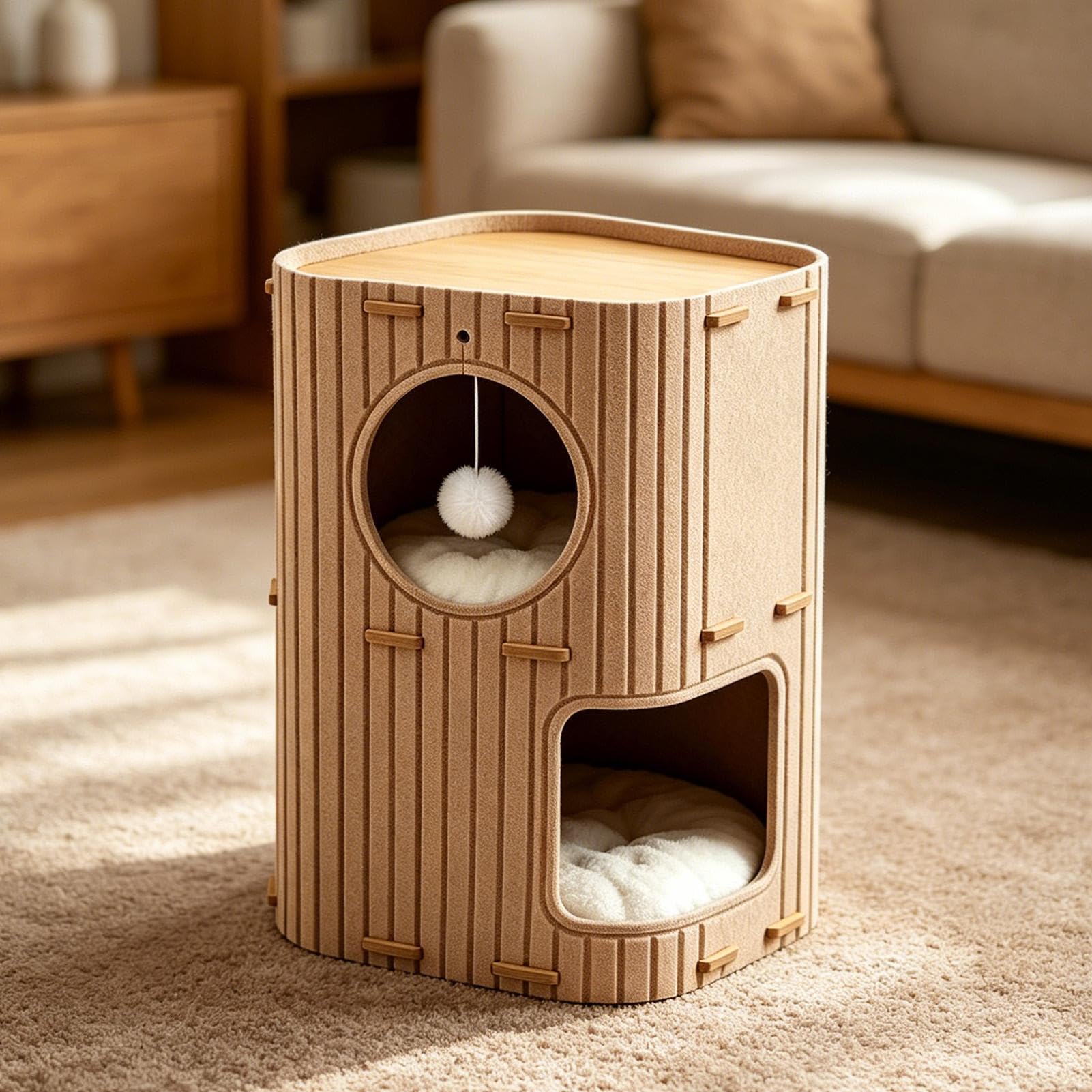 Casa para Gatos Interior | Refugio Plegable Doble Capa Antiarrañazos - Escondite para Gatos con Suave Pelota De Peluche | Mascota Gatito Uso Interior En El Hogar Y En Viaje