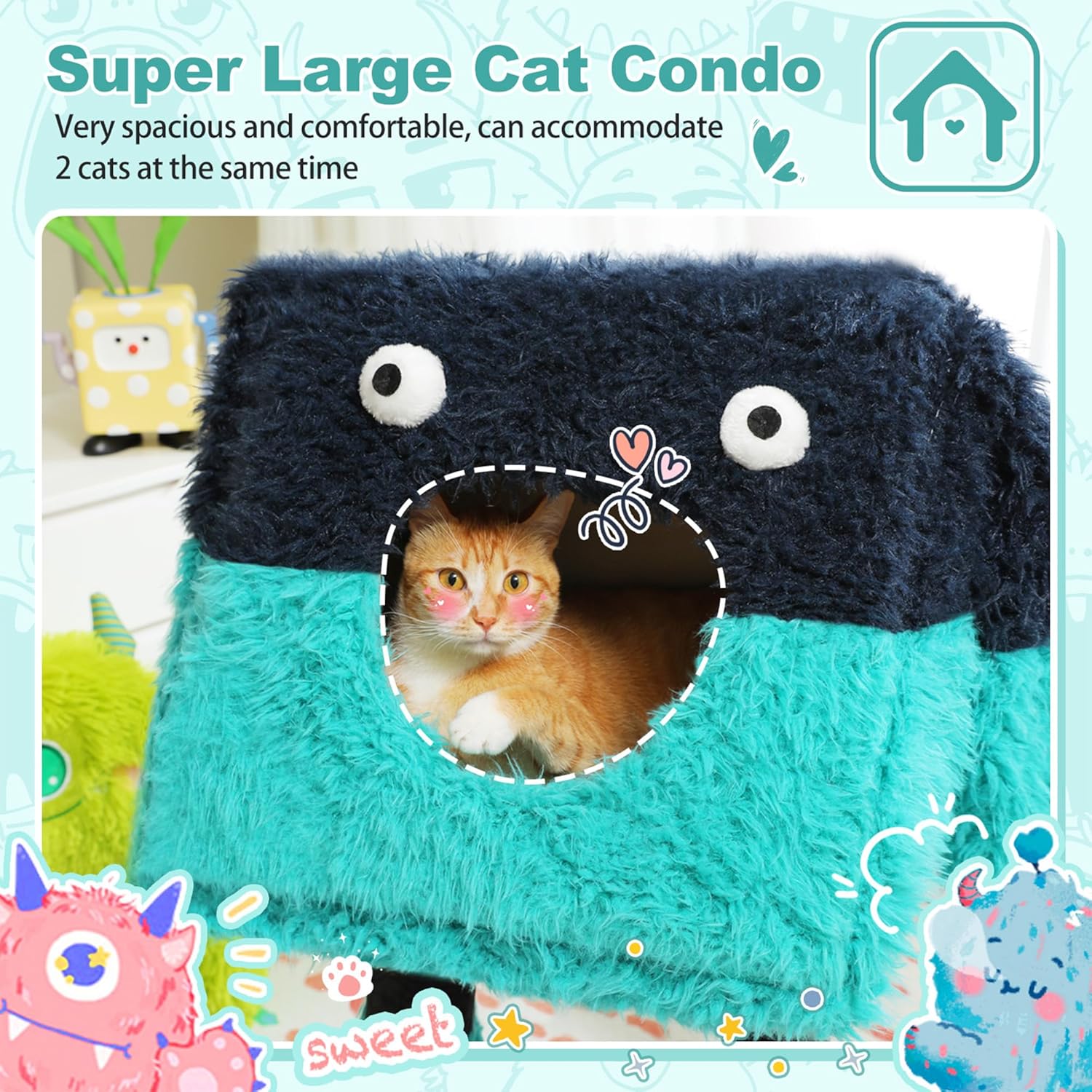 PEQULTI 31" Cat Tree for Indoor Cats, Multi-Level Cat Tower with Cozy Cat Condo Clearance Prime, Blue