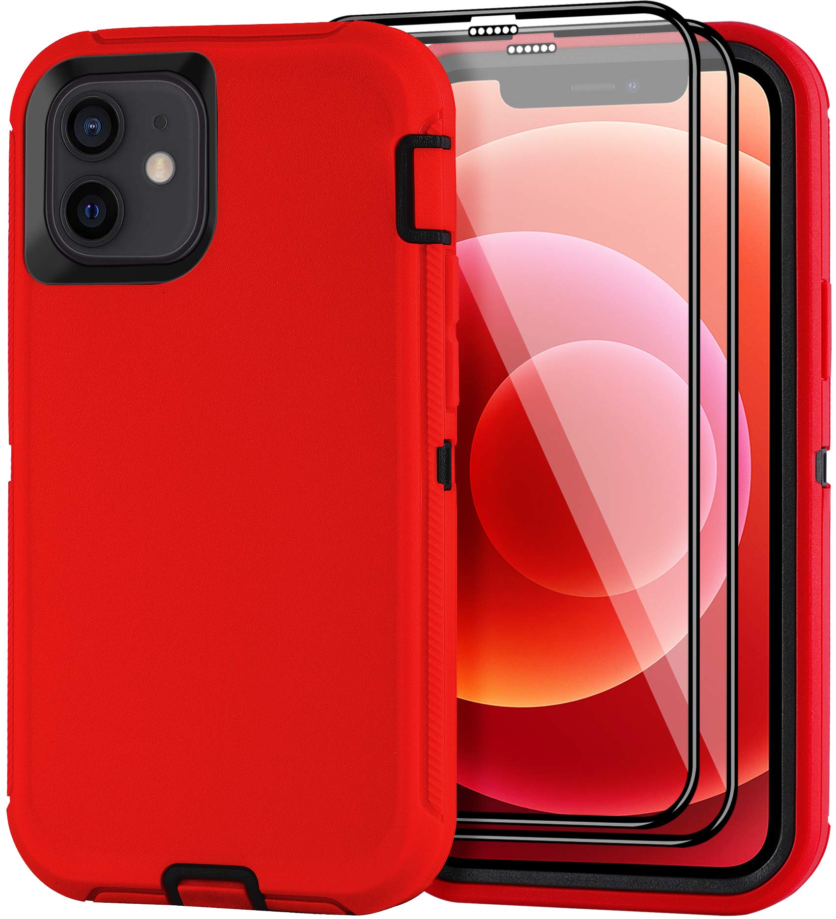 GYJ for iPhone 12/for iPhone 12 Pro Case 6.1" with 2 Screen Protector,Full Body Rugged Heavy Duty Military Grade Cover,Shockproof/Drop Proof Protection Phone Case (Red Black)
