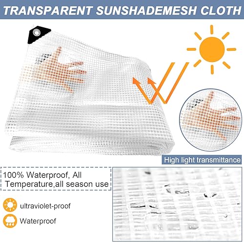 Miniatura 3 de Lona de malla transparente impermeable de 10 mil resistente para resistencia a los rayos UV, lona de invernadero, lona grande con ojales, para