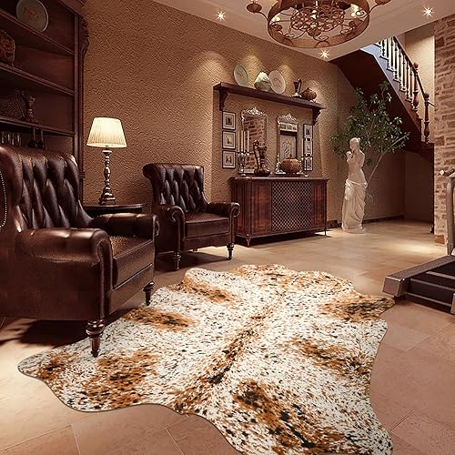 Miniatura 8 de DweIke Alfombra de piel sintética de vaca de alta calidad, 6.2 x 5.2 pies, alfombra de piel con estampado animal adecuada para dormitorio, sala de