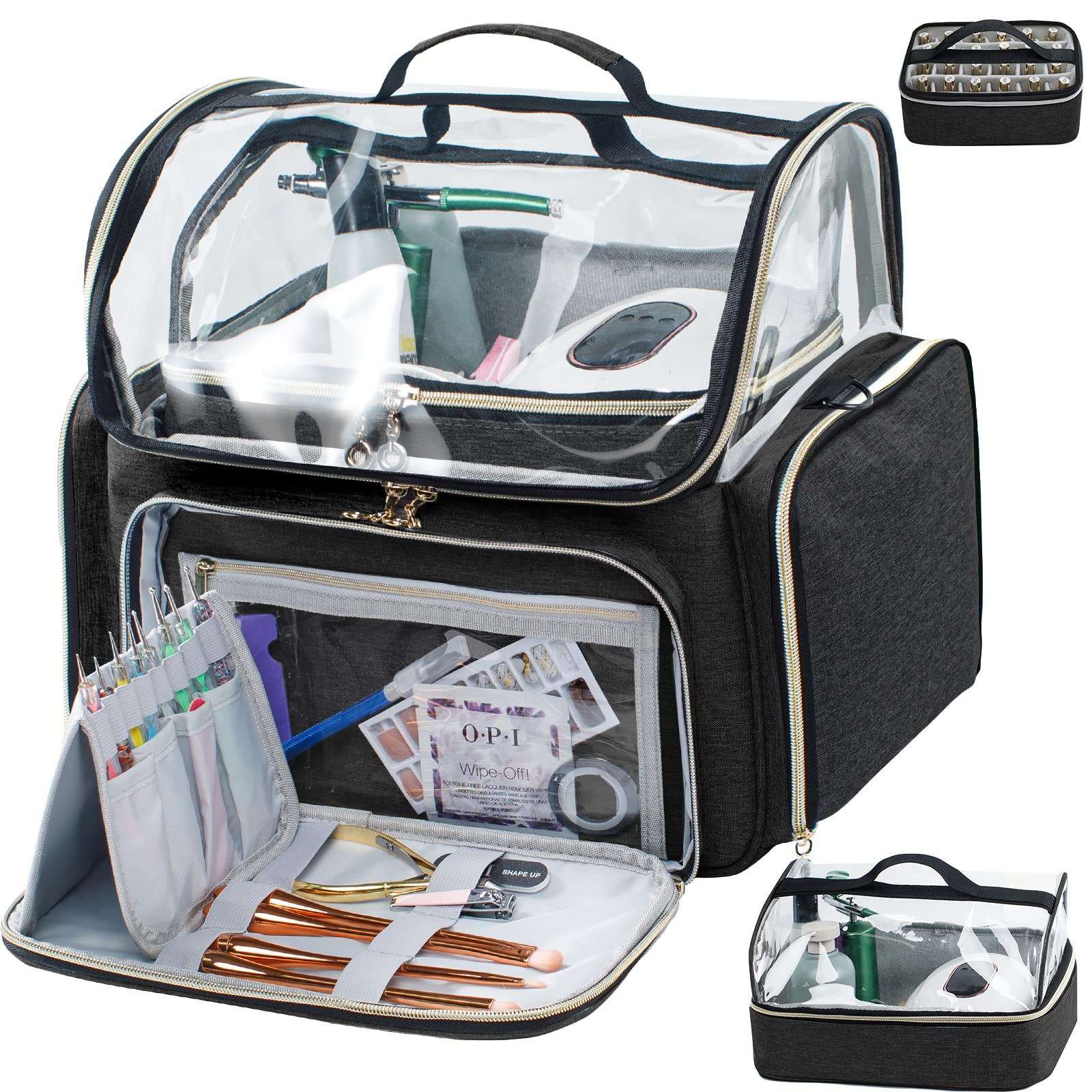 ELCUPA Large Travel Makeup Bag & Nail Polish Organizer Holds 80 Bottles (15ml-0.5 fl.oz), Nail Polish Storage, Cosmetic Bag with 4 Removable Cases for Nail Suppliers, Makeup, Gift for Women