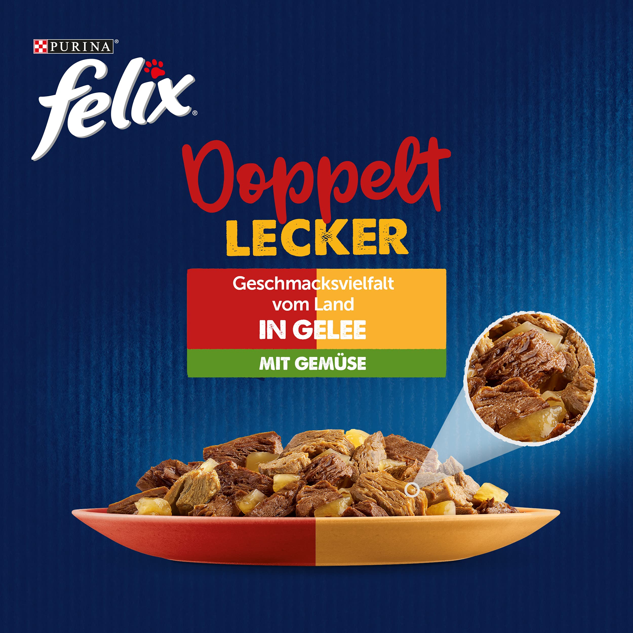 Felix Comida para Gatos Doble Deliciosa húmeda en gelatina, Mezcla de variedades, 4 Unidades (4 x 24 Bolsas de 85 g)