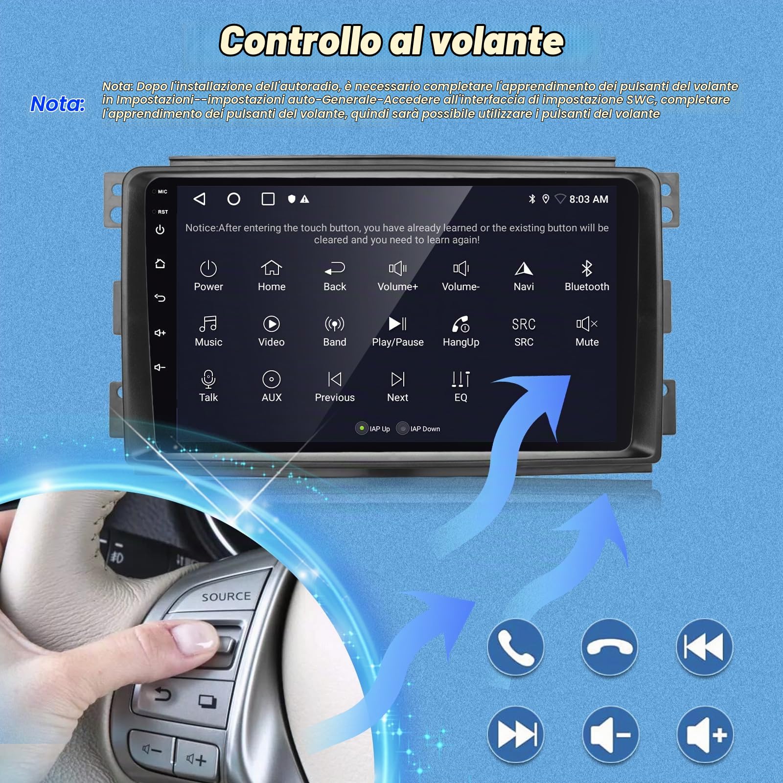 Autoradio per Mercedes Benz Smart Fortwo 2005-2010+Carplay e Android Auto | [2G+64G] Android Autoradio Touch Screen HD da 9 pollici con Senza Fili Carplay e Android Auto/ GPS/WiFi/Bluetooth/EQ/FM RDS
