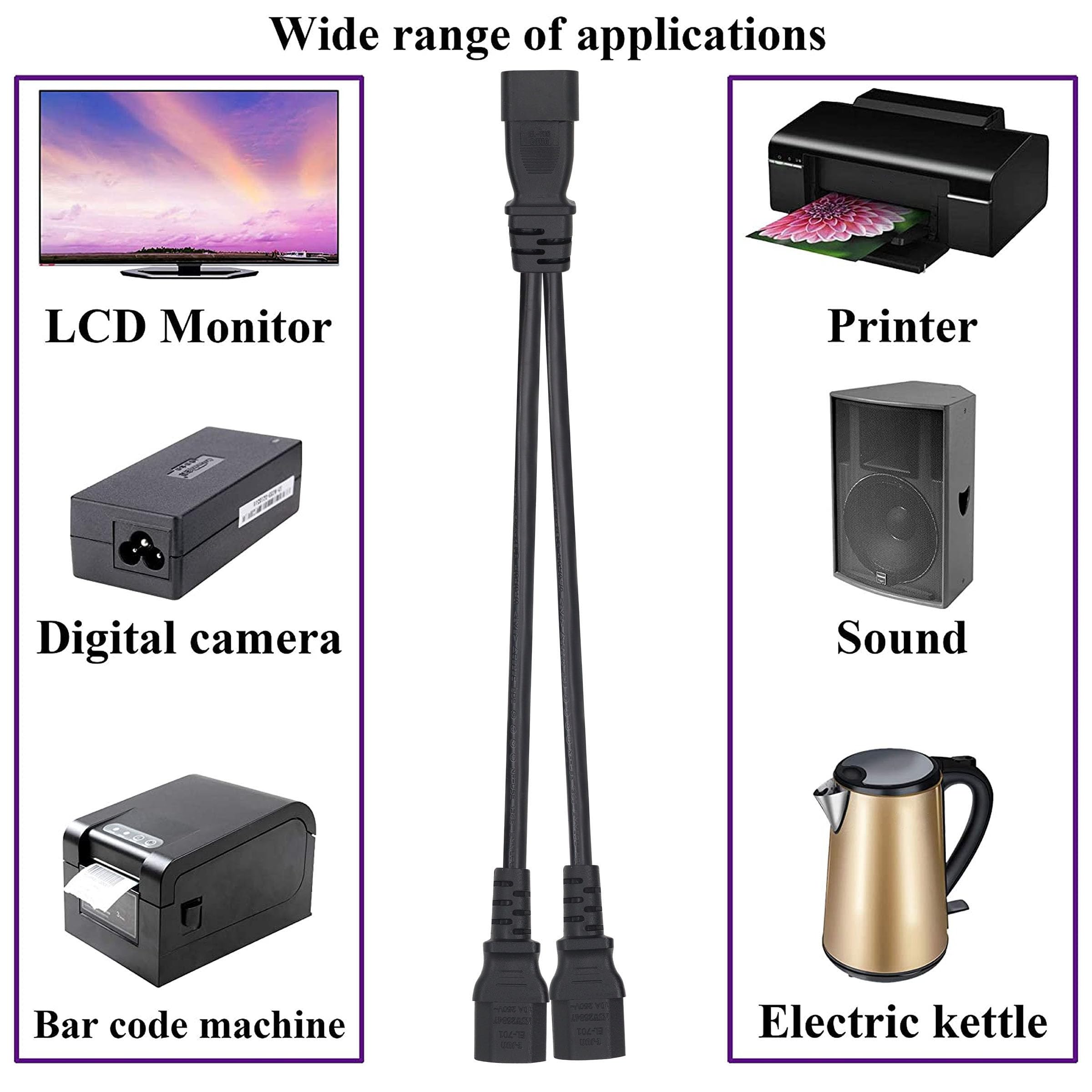 Cavo Splitter IEC C14 A 2 C13 - Adattatore Alimentazione 10A Per PC, Monitor, TV (2 Pezzi, 0.3m) - Foto 3