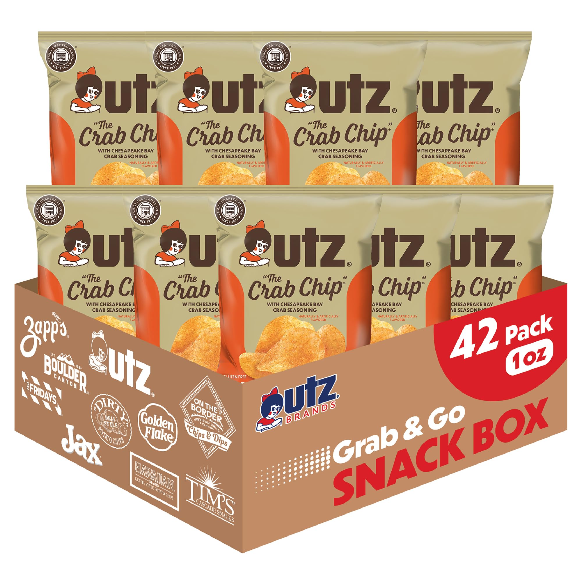 UtzCrab Chips 1 oz. Bags, 42 Count, Crispy Fresh Potato Chips, Perfect for Vending Machines, Individual Snacks to Go, Trans-Fat Free