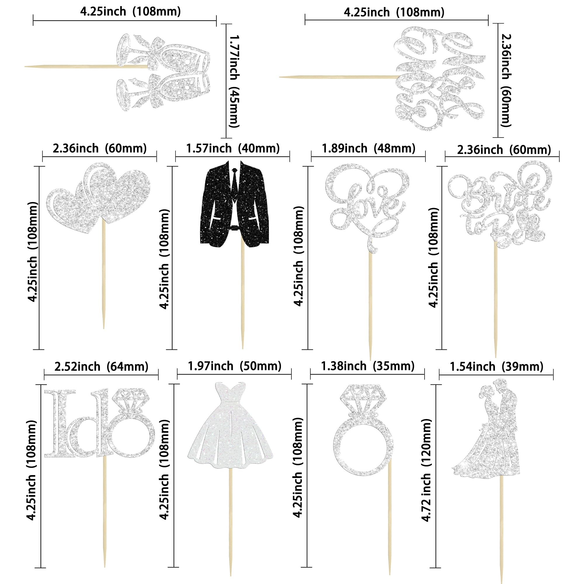 Gyufise 30Pcs Bride to Be Cupcake Toppers Glitter Diamond Ring I Do Love Cupcake Picks Miss to Mrs Bridal Shower Wedding Engagement Bachelorette Cake Decoration Silver - Image 2