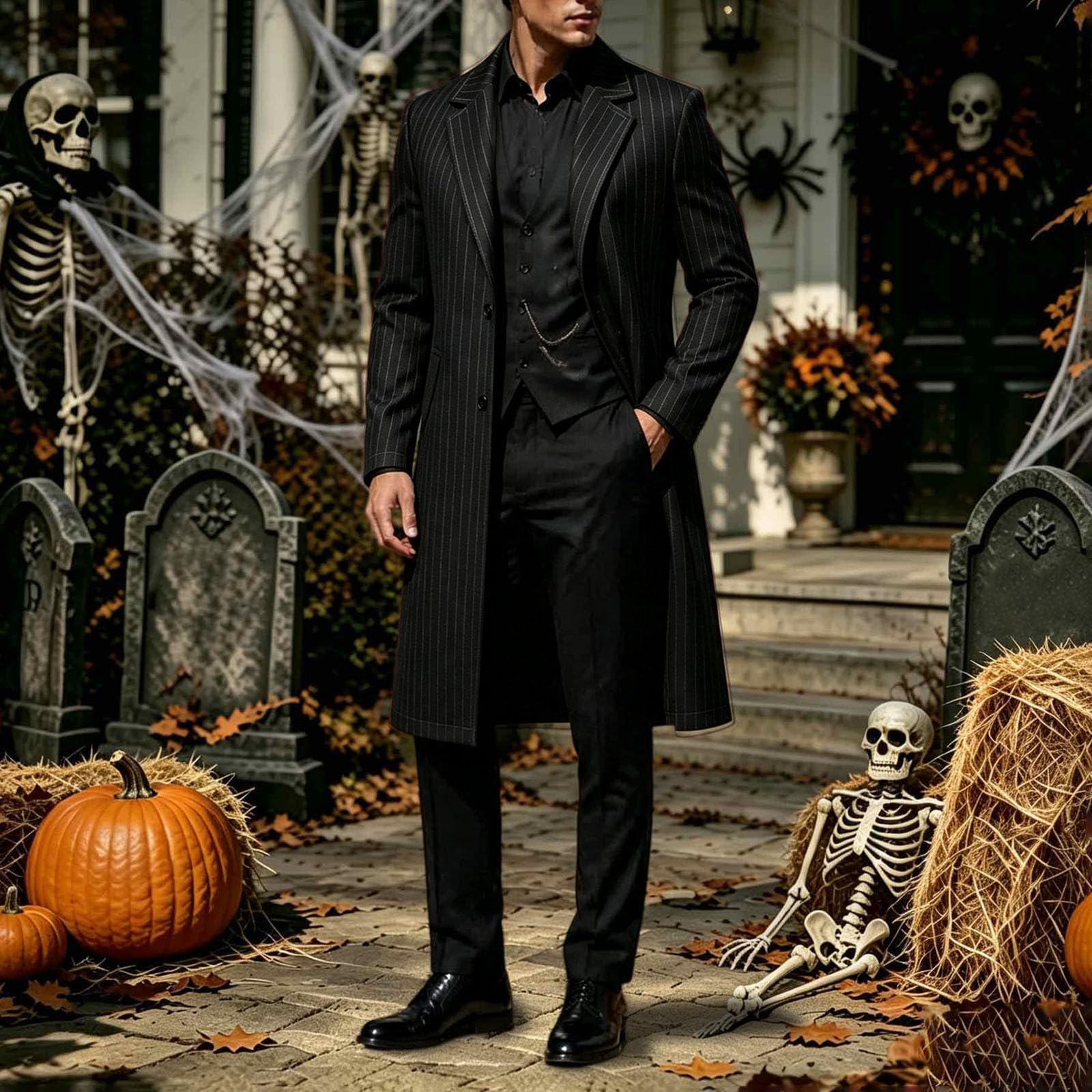 Costume Gotico Uomo, Costumi Halloween Cappotto Lungo