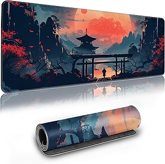 Long Gaming Mouse Pad Extended Anime Large Desk Pad with Non-Slip Base Full Keyboard Mat with Stitched Edges for Gaming and Office 31.5 x 11.8 inches (Warrior)