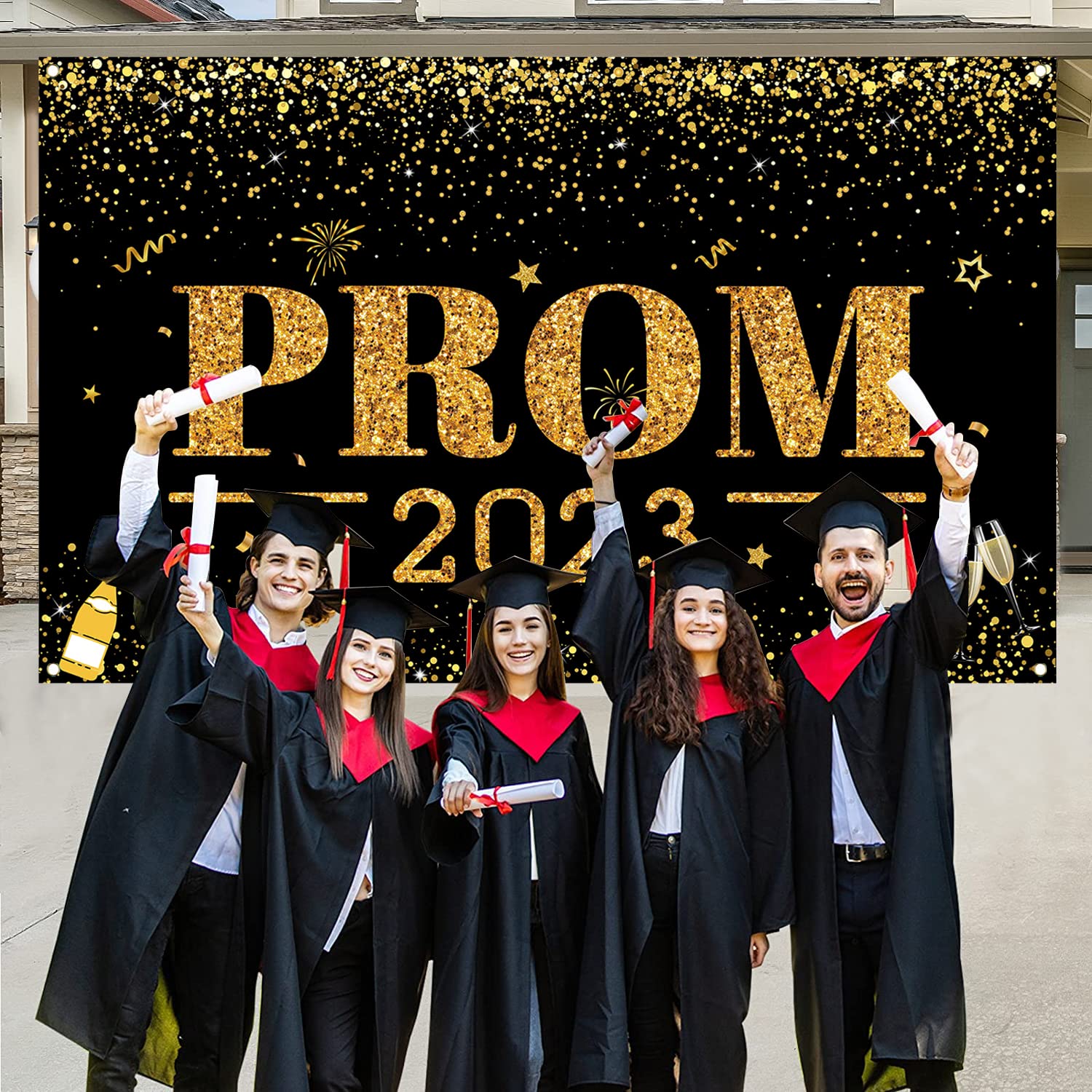 Bannière De Bal De Fin D'année, Décoration De Gâteau De Fin D'année, Fournitures De Fête De Fin D'année, Fournitures De Fête De Fin D'année, Noir Et Doré