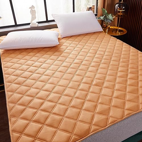 Miniatura 3 de ZIQINPSQ Cubrecolchón de tamaño matrimonial, funda de colchón fresca, relleno de fibra de soja, transpirable y suave. (bronceado, matrimonial)