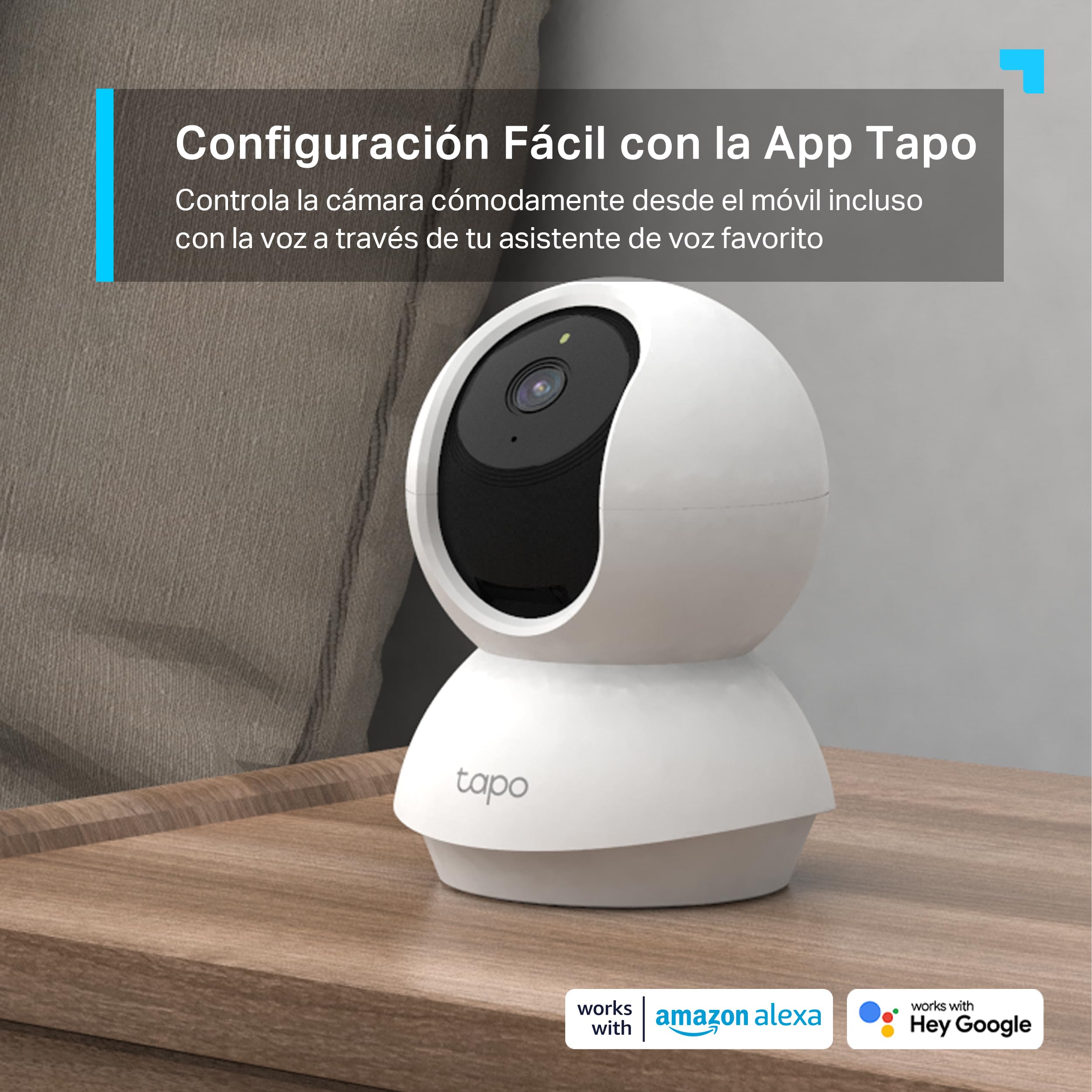 Tapo C210P2 - Cámara de Vigilancia WiFi Interior 360º, 2K 3MP, Detección IA | Detección Movimiento, Personas y Llanto de Bebé. Visión Nocturna. Alarma Luz y Sonido. Almacenamiento Local o Nube. App Tapo.