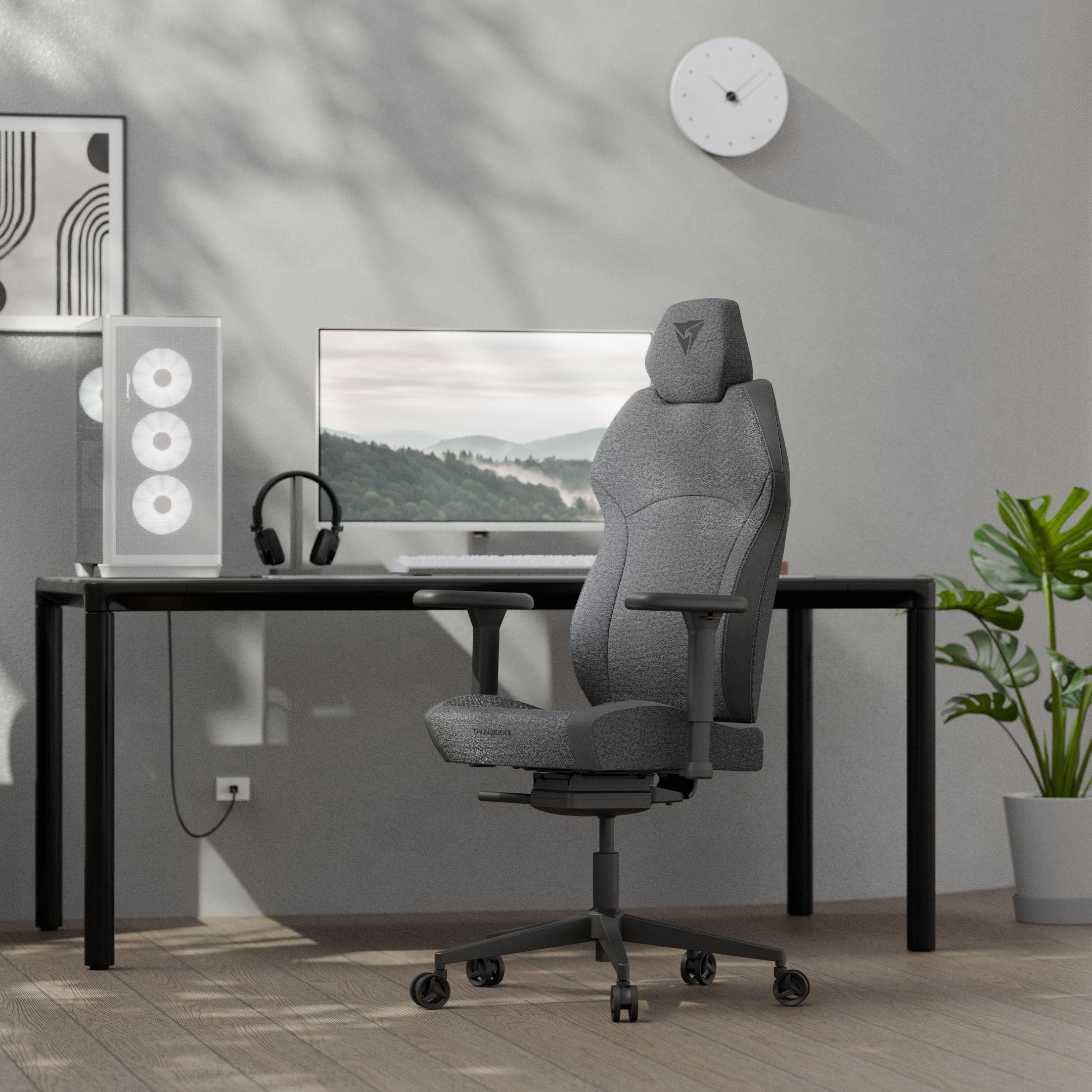 ThunderX3 Solo 360 Hybrid Gaming-Stuhl – Loft Air Dunkelgrau | Mehrschichtiges atmungsaktives Gewebe, vollständig geformter Schaumstoff, Synchronmechanik, 3D x 360 Armlehnen