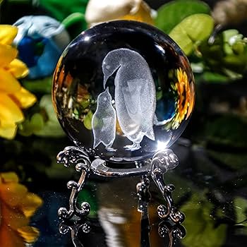 Amazon.co.jp: 3D クリスタルボール 母 子供 ペンギン 置物