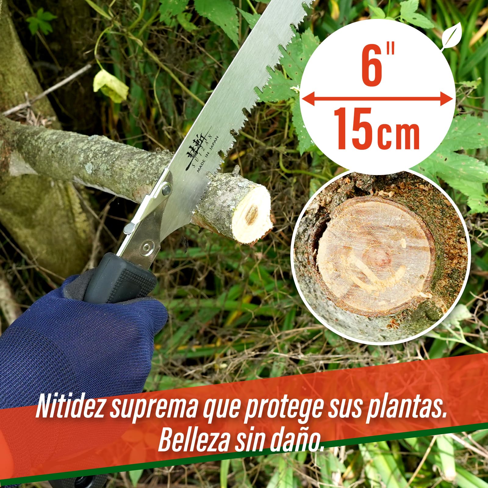 SUIZAN Serrucho de Poda 270mm con Hoja con Canal de Desahogo - Sierra Manual Japonesa Profesional de Árboles Herramientas de Jardinería