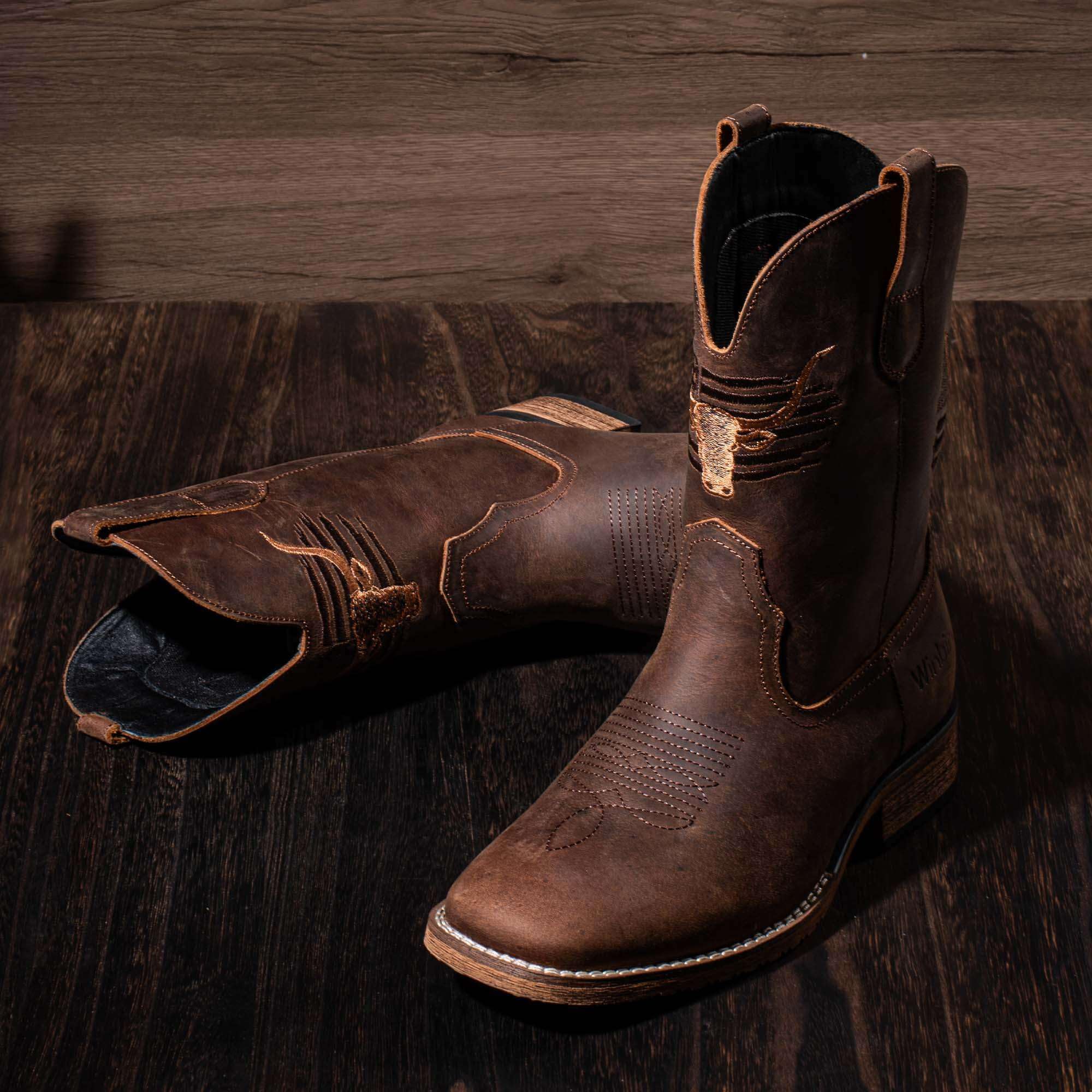 Cowboystiefel für Herren, quadratischer Zehenbereich, Westernstiefel, vegan/echtes Leder mit klassischem Patriot-Stiefel, rutschfest, Landhausstiefel, dicker Absatz, langlebig, kurze