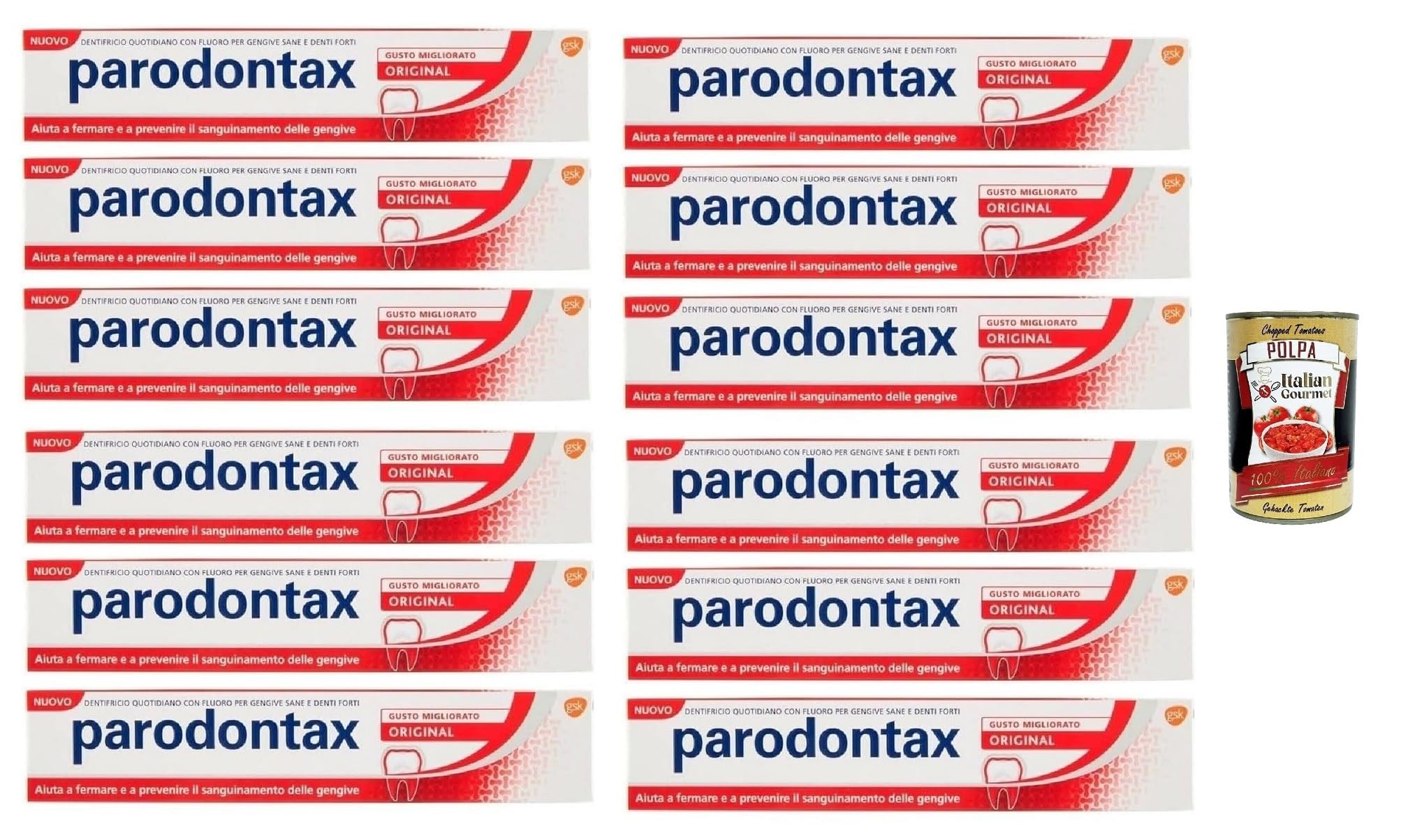Italian Gourmet Dentifricio Original Zahnpasta für Zahnfleisch, 12 x 75ml | Gusto classico, igiene quotidiana; unterstützt starke Zähne und ein, Gesamtnettogewicht 900 ml + Kostenlos Polpa 400g