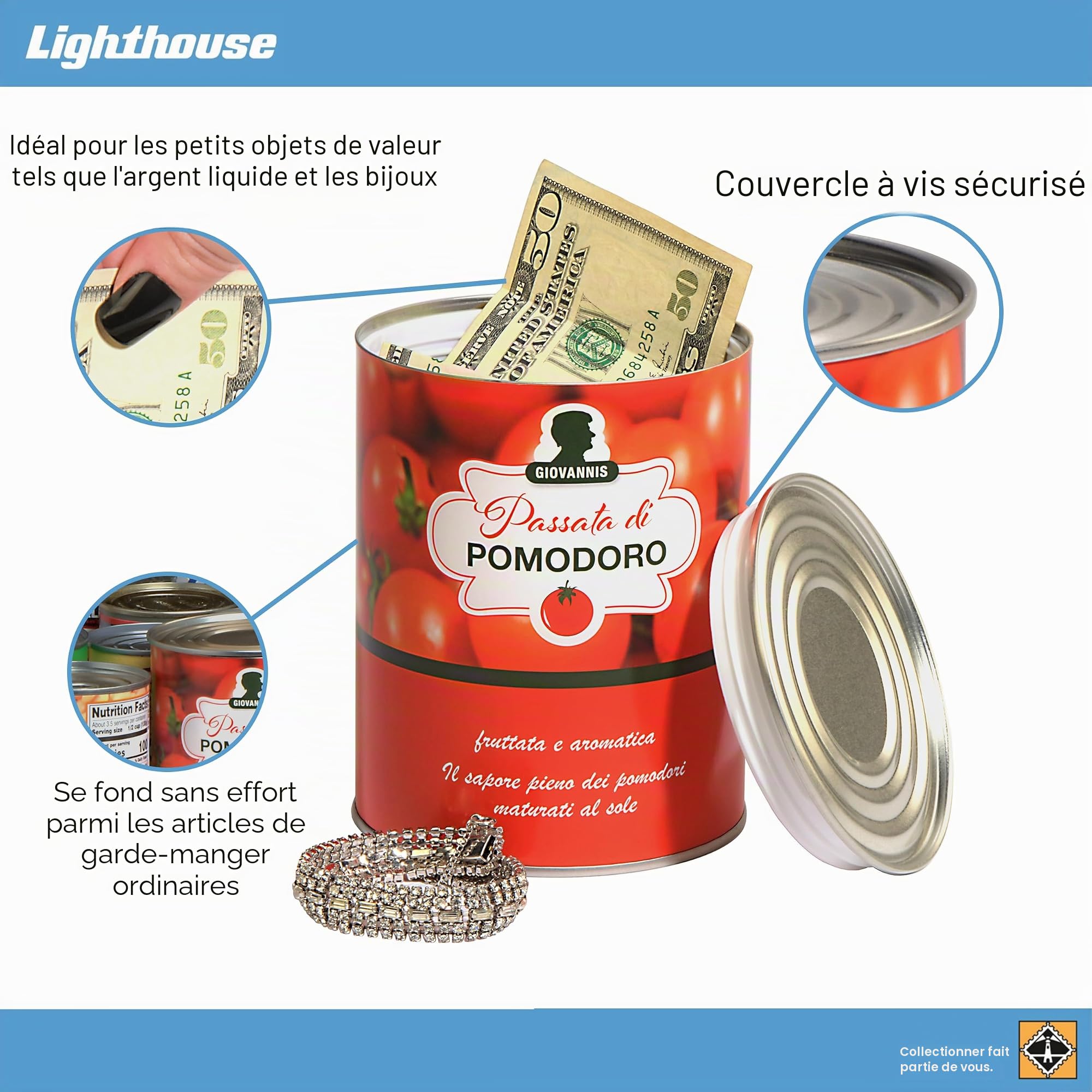 Leuchtturm 368594 Coffre-Fort en boîte de Conserve Pomodoro - Coffre-Fort camouflé pour Objets de Valeur, Argent Liquide, Bijoux, avec Fermeture à vis