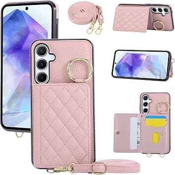 Galaxy A24 4G Case Notebook Type PU Leather Galaxy A24 Phone Case Back Cover Shoulder Strap Storage Pocket Folio Protective Case with Finger Loop Stand Function Galaxy A24 Mobile Cover