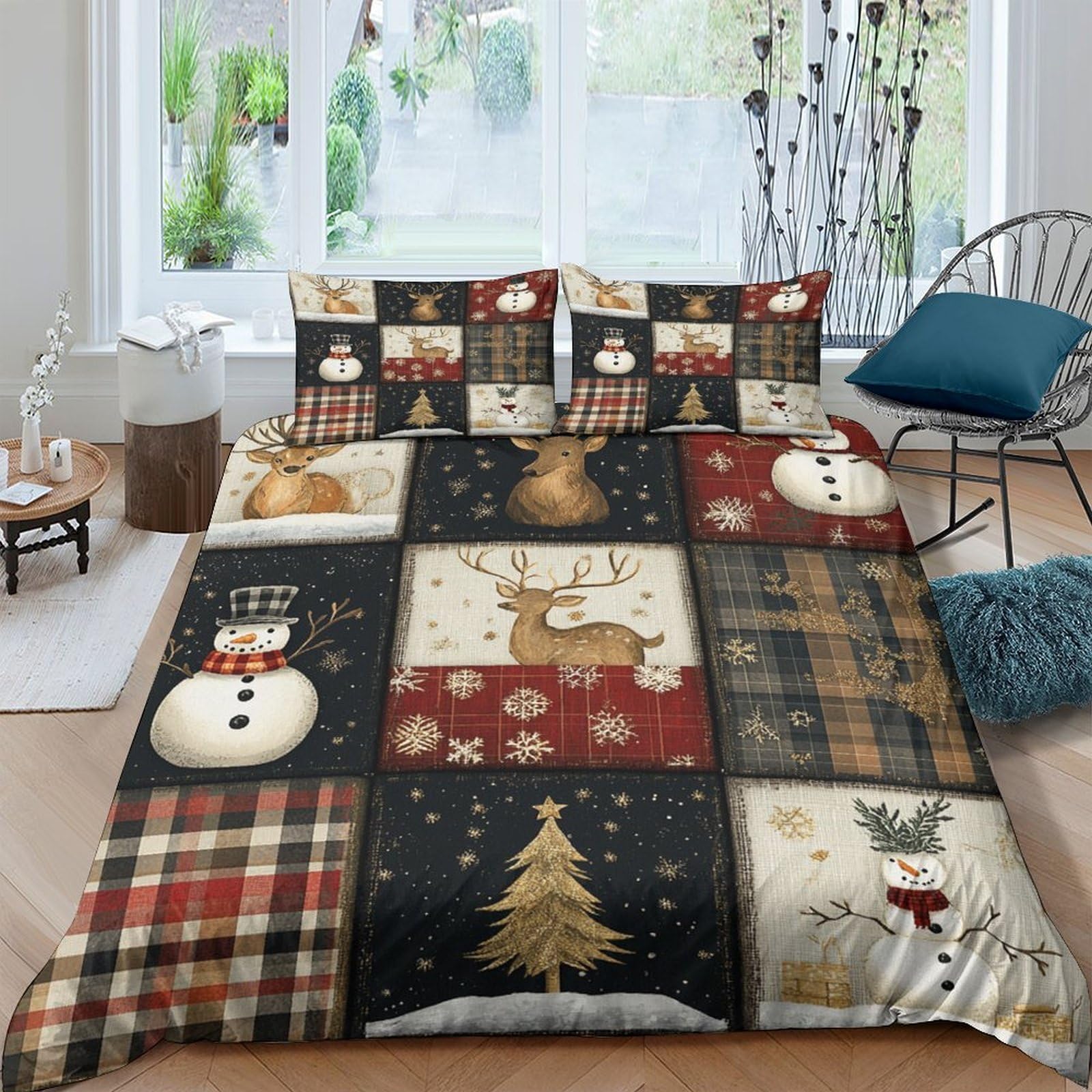 Ctjqhvkz Style-5 3D Printed Christmas Patchwork Fitted Sheet Microfiber For Bedroom Guestroom Decor Reindeer Snowman Bed Cover Single（135X200cm）