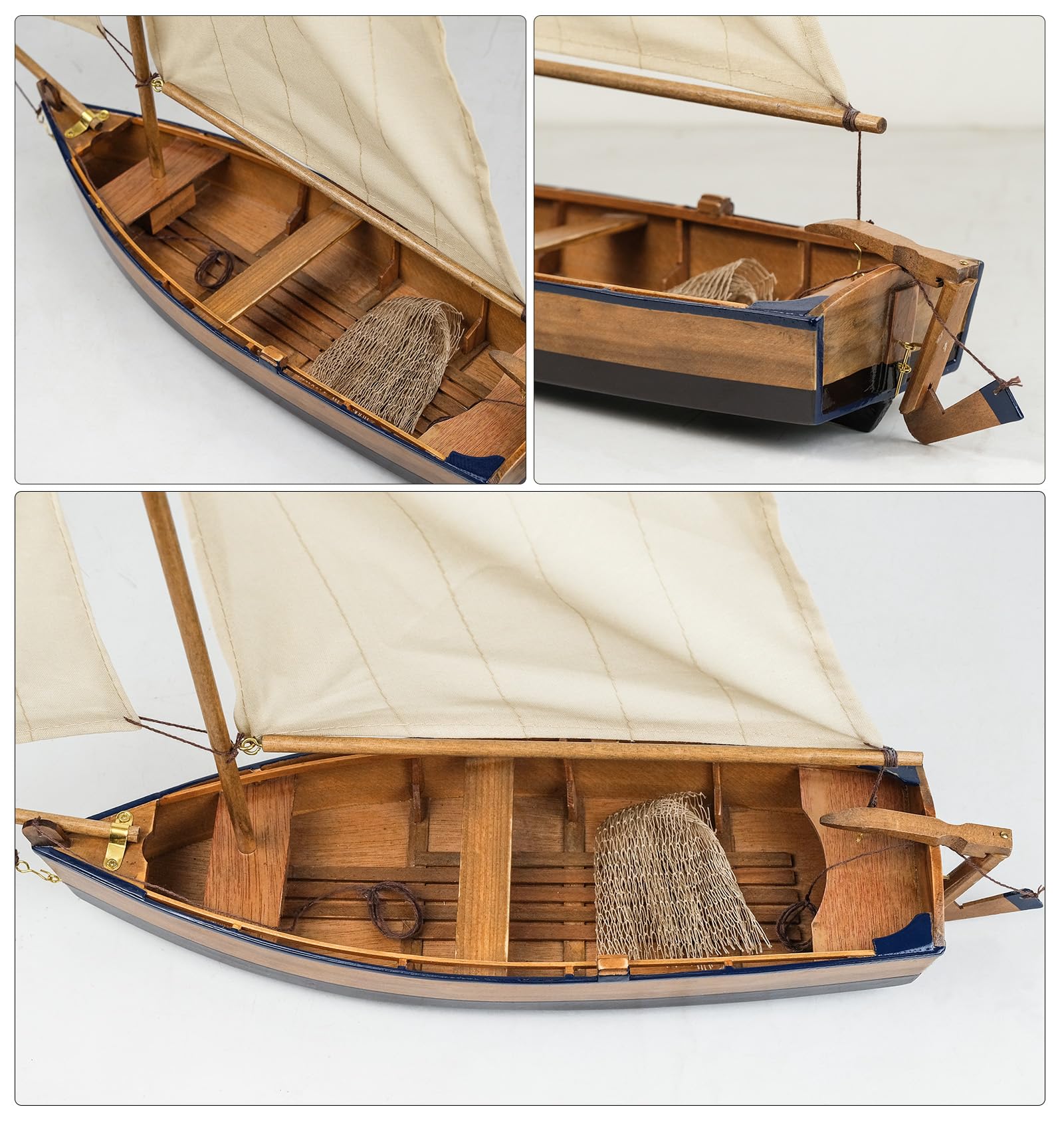 Sailingstory Fischerboot aus Holz, Ruderboot, Segelboot, Modell, nautische Stranddekoration, 45,7 cm