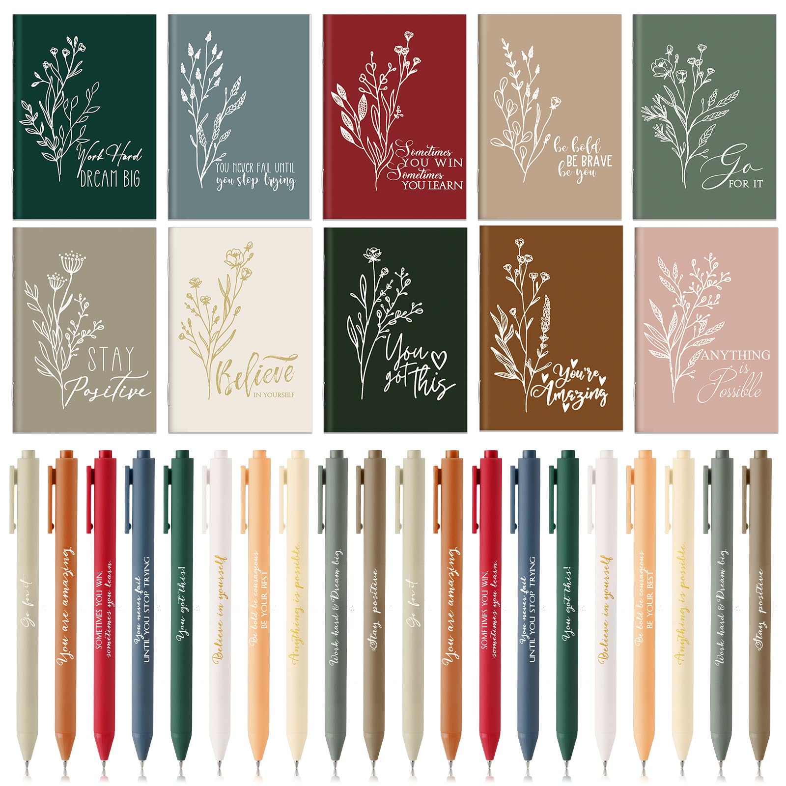 Affrolling 100 Pcs Inspirational Notebooks with Pen Bulk Motivational Mini Notepads Valentines Coworker Gifts Appreciation Gifts for Employee Office