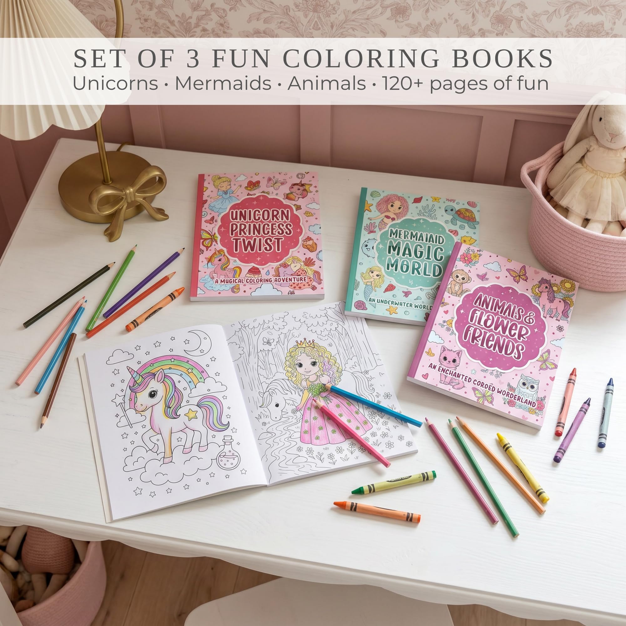 ZICOTO Fun Coloring Books for Kids Set of 3 - Cute Princess, Unicorn & Mermaid Coloring Book for Girls Ages 4–8 - Easy to Color Toddler Gift with Magical Themes for Your Creative Little Princess Product Image 2