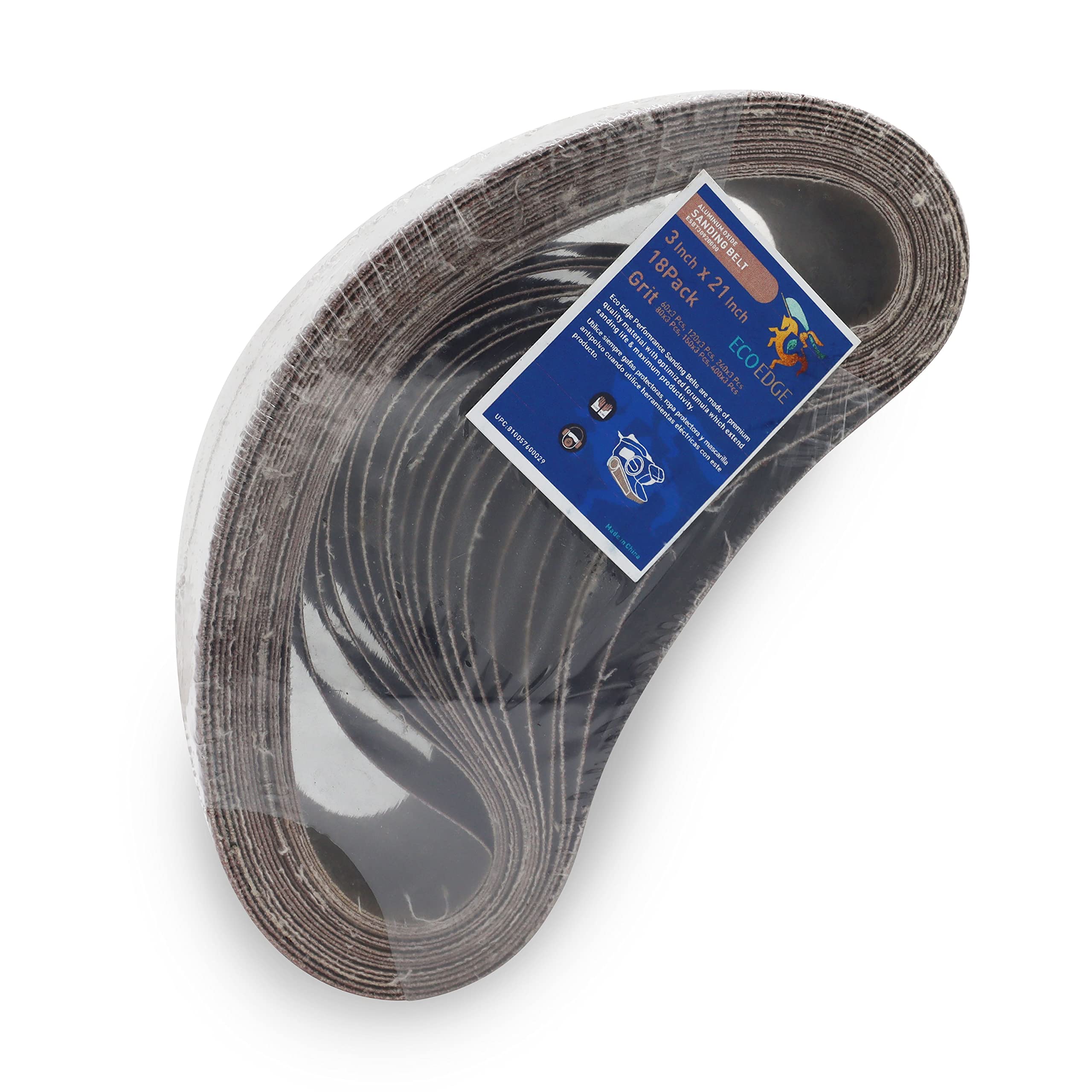 Eco Edge 3"x21" Aluminum Oxide Sanding Belts, Premium High Quality Sandpaper Belts for Belt Sander. 18 Pieces Mix Grit Combo Pack (3-Each of 60, 80,