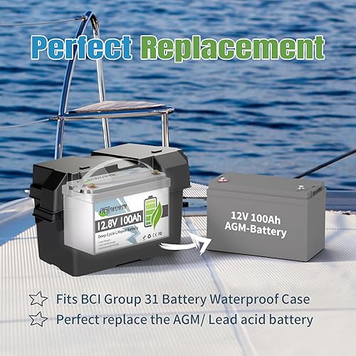 Miniatura 4 de Batería LiFePO4 de 12 V 100 Ah, baterías de litio de ciclo profundo recargable, BMS de 100 A con protección a baja temperatura, perfecta para RV,