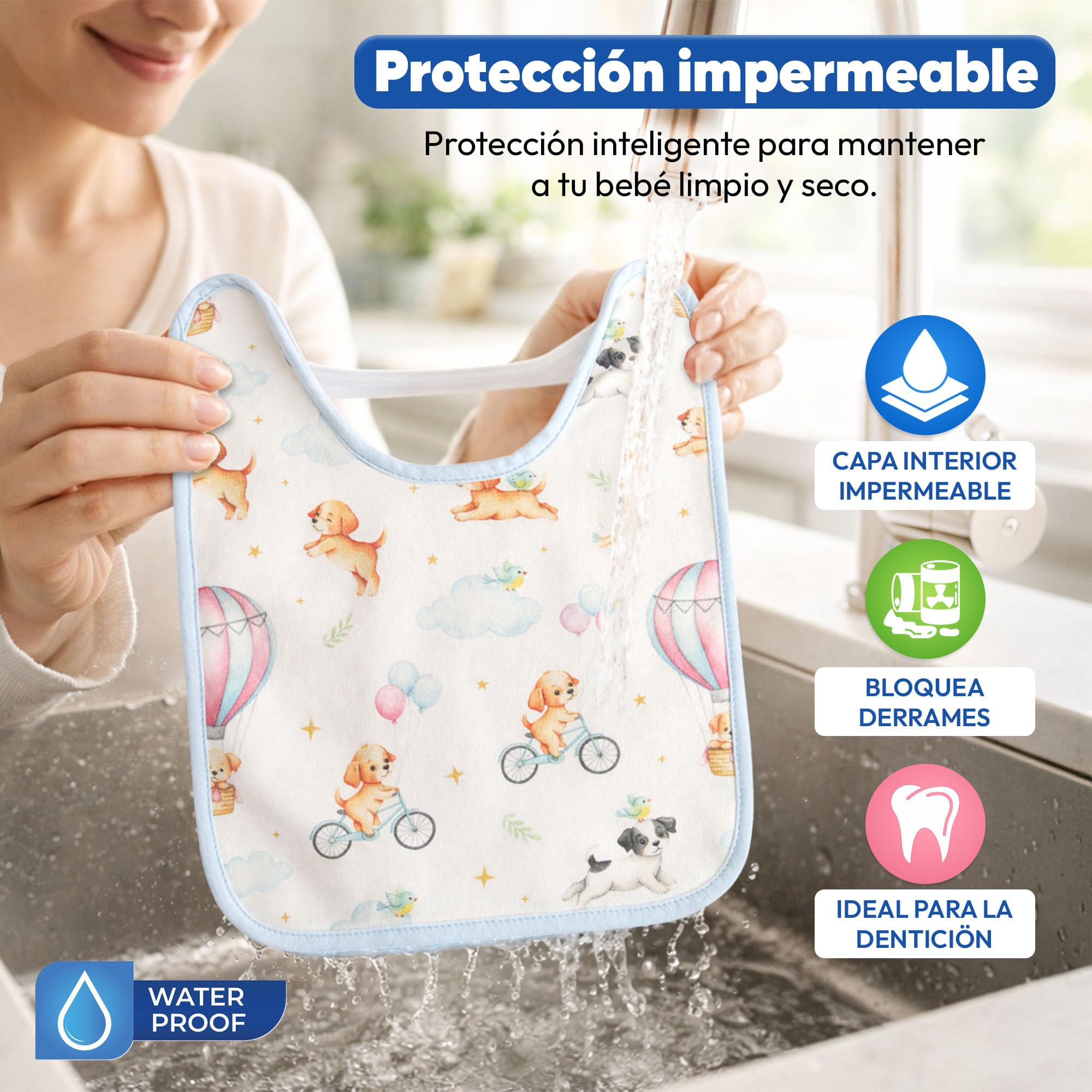 Baberos Bebé Impermeables Pack de 5 | Baberos Guardería con Goma Elástica - Babero Cuello Elástico Tipo Camiseta | Algodón Suave Lavables a Máquina 30º | Baberos Bebé Recién Nacido