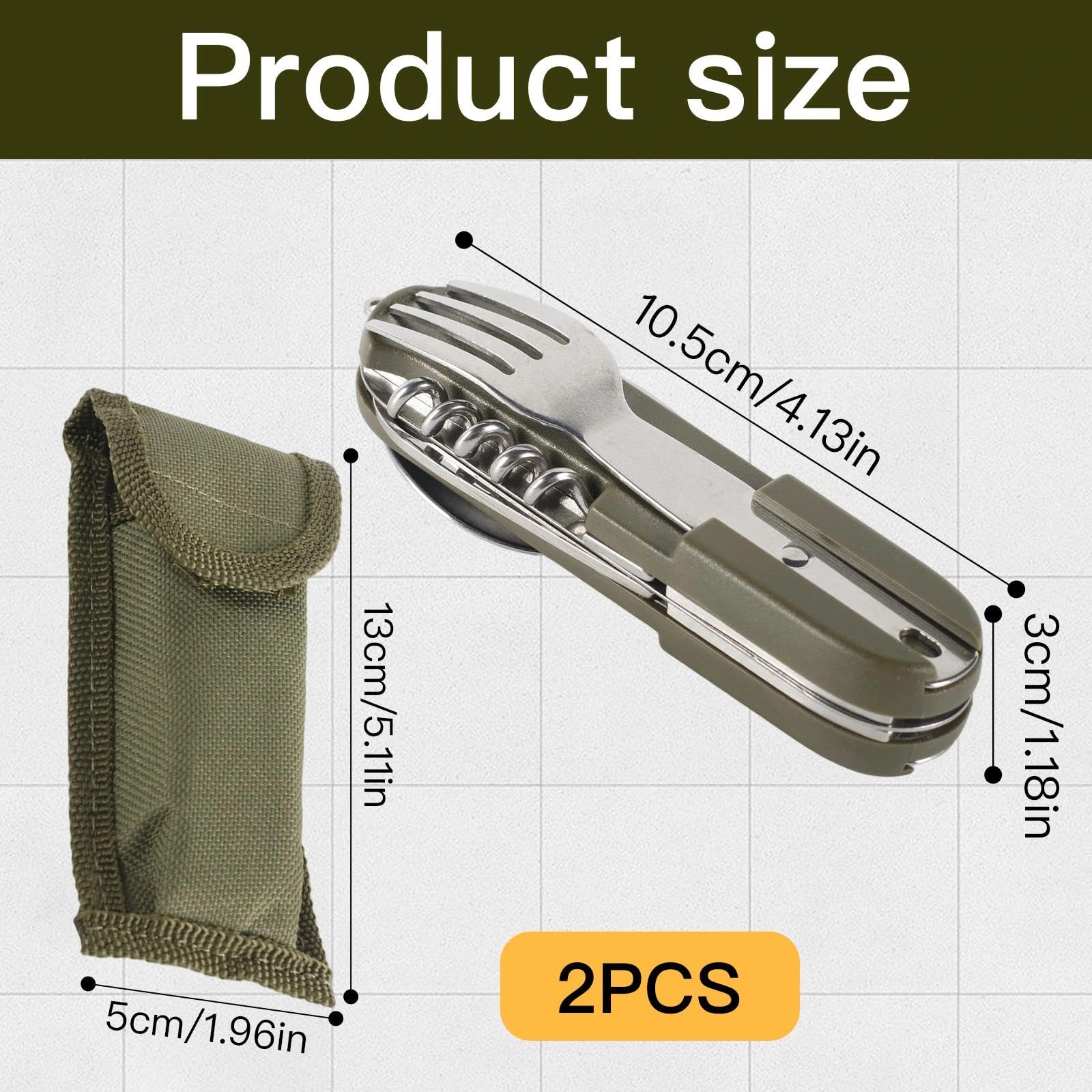 2 Pack Posate da Campeggio,7 in 1 Posate Staccabili per Campeggio with Nylon Pouch,Folding Camping Cutlery Set for Travel, Hiking, Picnic.(Verde)