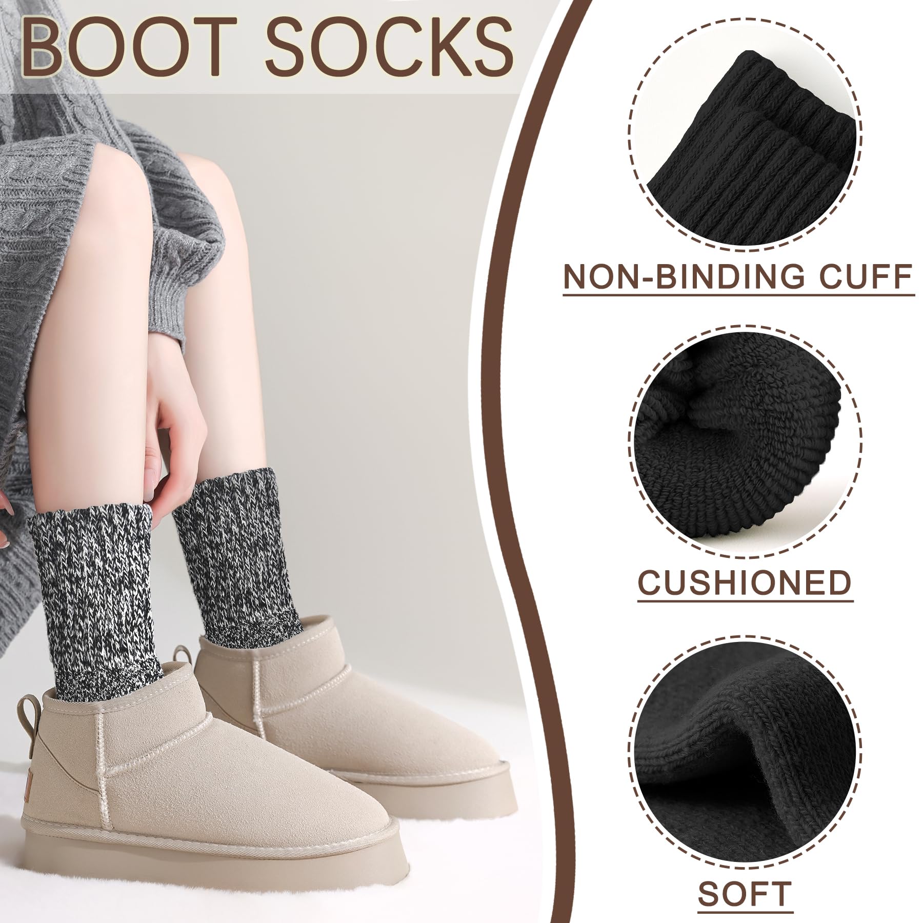 Calcetines térmicos para botas para mujer, calcetines cálidos para invierno, gruesos, para senderismo, jóvenes, 3/5 pares, 5-10