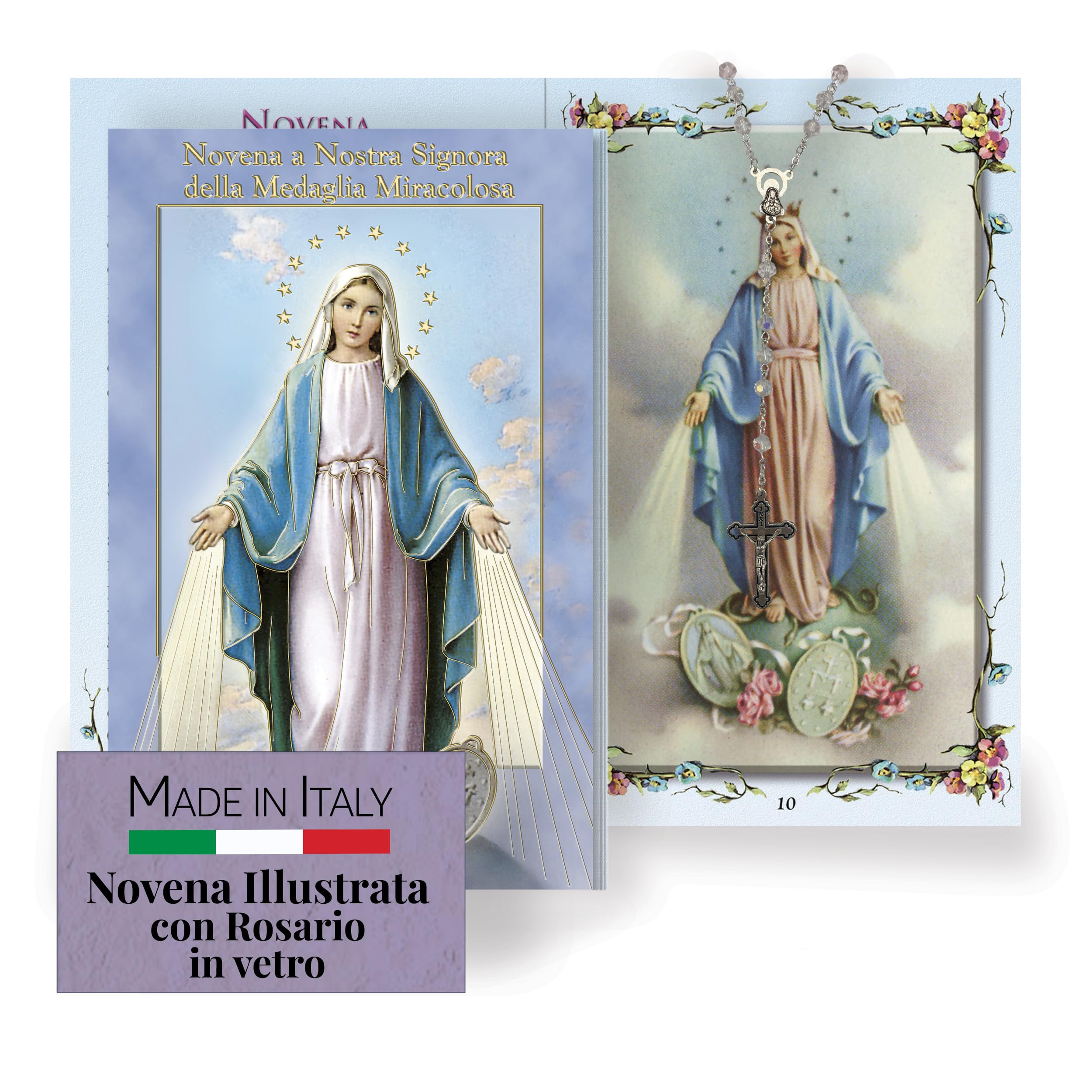 FRATELLI BONELLA Novena a Nostra Signora della Medaglia Miracolosa con Illustrazioni a Colori e Rosario in Vetro - Opuscolo 24 Pagine