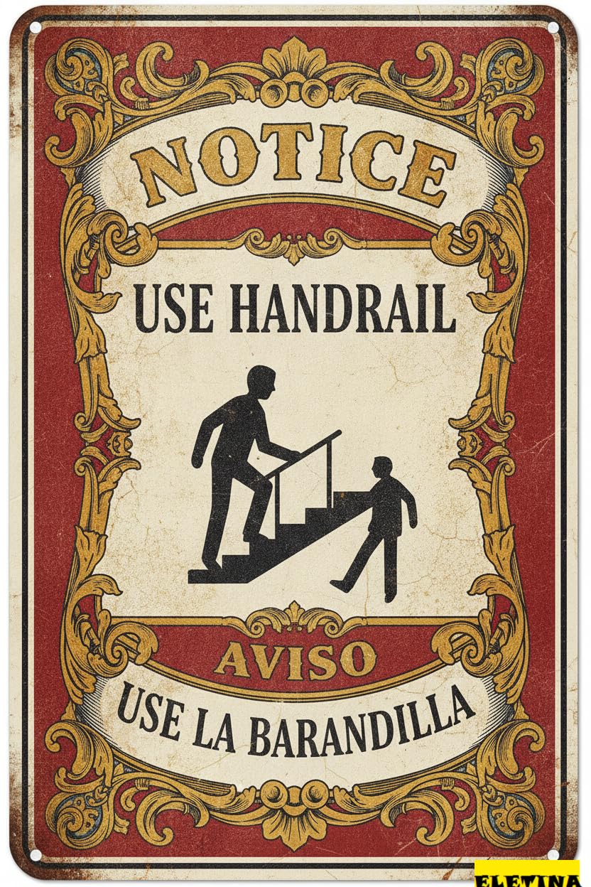 Notice Use Handrail Aviso Use La Barandilla Metal Warning Sign High Way Yard Street Decor 8x12in