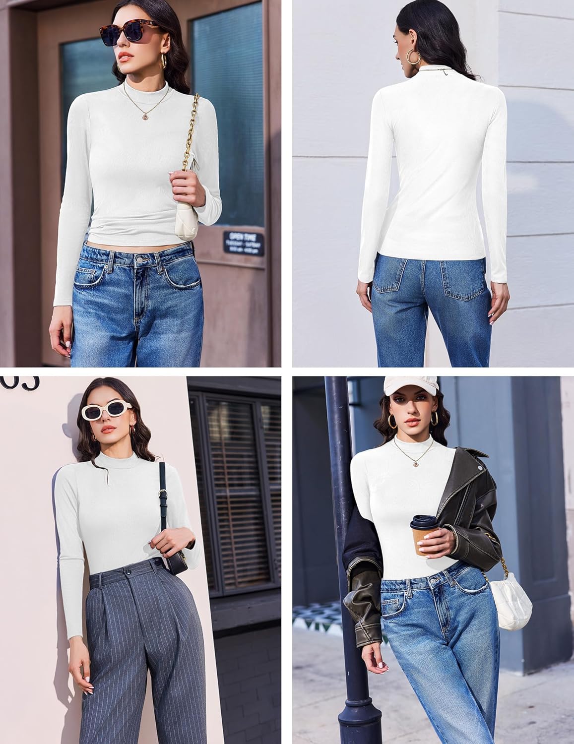 Ekouaer 3 Pack Mock Turtlenecks Tops for Women Long Sleeve Ribbed Shirts Thermal Slim Fit Lightweight Undershirts S-XXL - Image 5