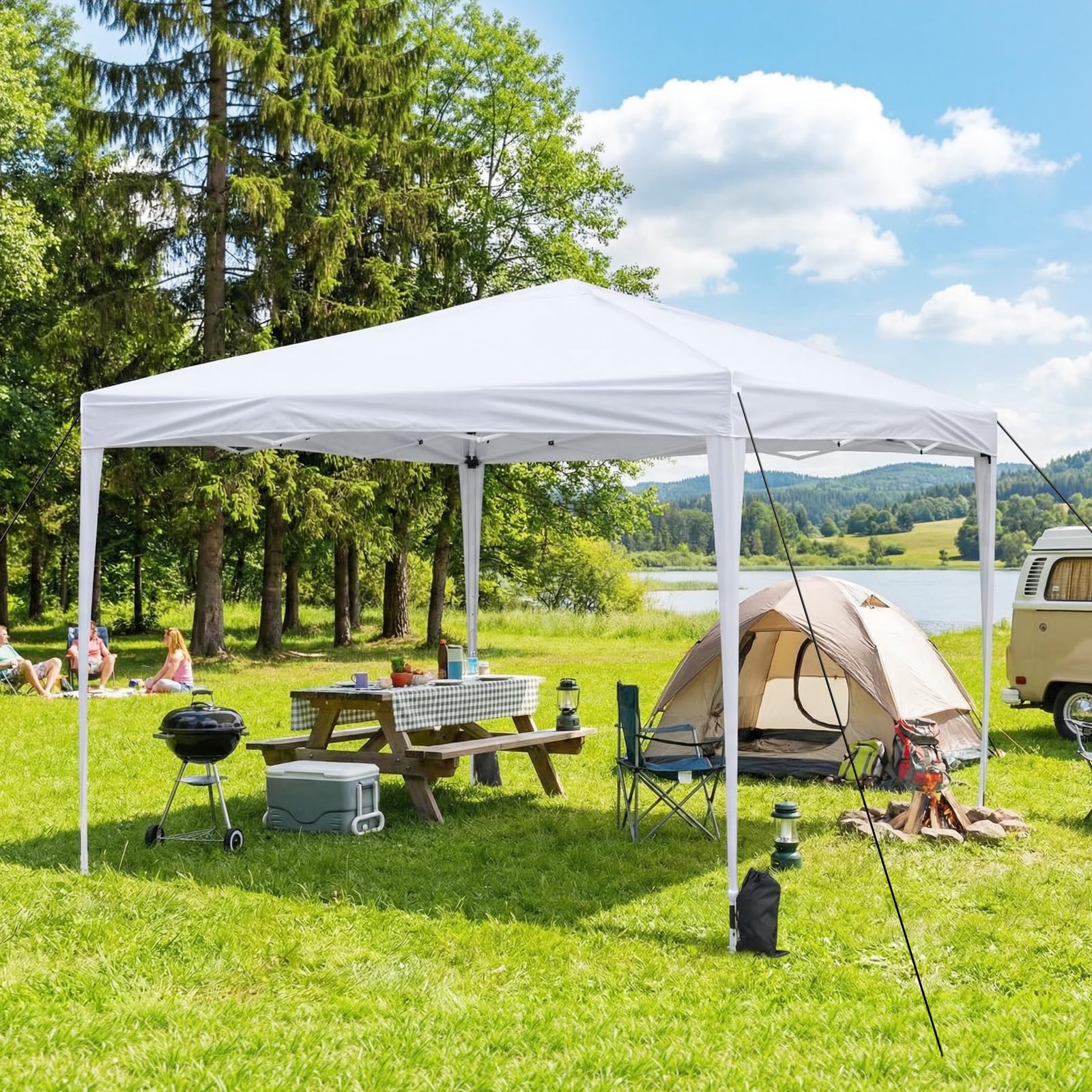 VOWNER Tonnelle Pliante 3x3m Imperméable, Barnum Pliant de Jardin Extérieur, Pavillon Pop-Up avec Sac de Transport, Sac Lesté, pour Jardin, Camping, Fête, Mariage, Blanc | Pavillon imperméable de jardin extérieur avec sac de transport et sacs lestés